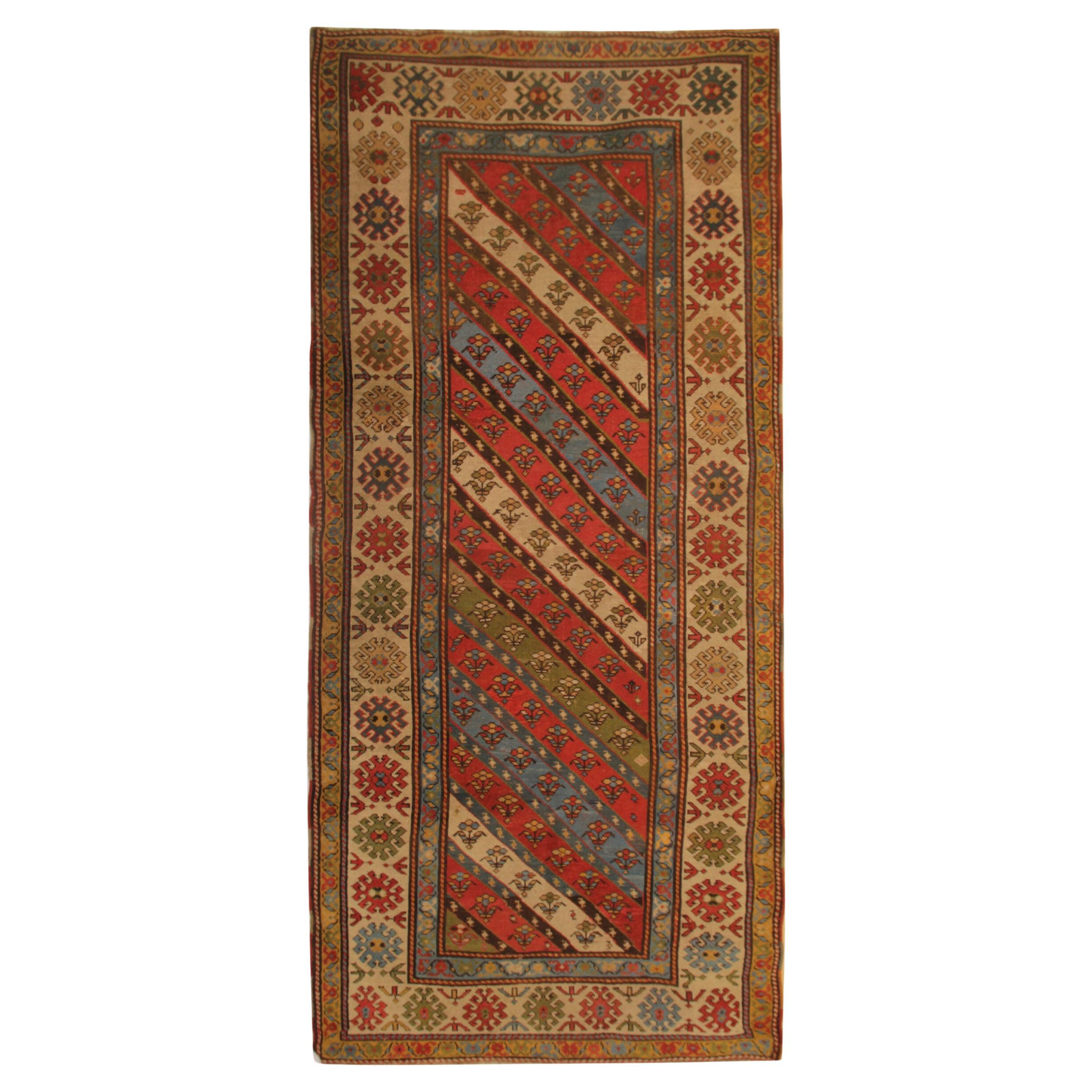 Rare Antique Rugs Striped Oriental Rug Handmade Carpet Shirvan Area Runner Rug  For Sale