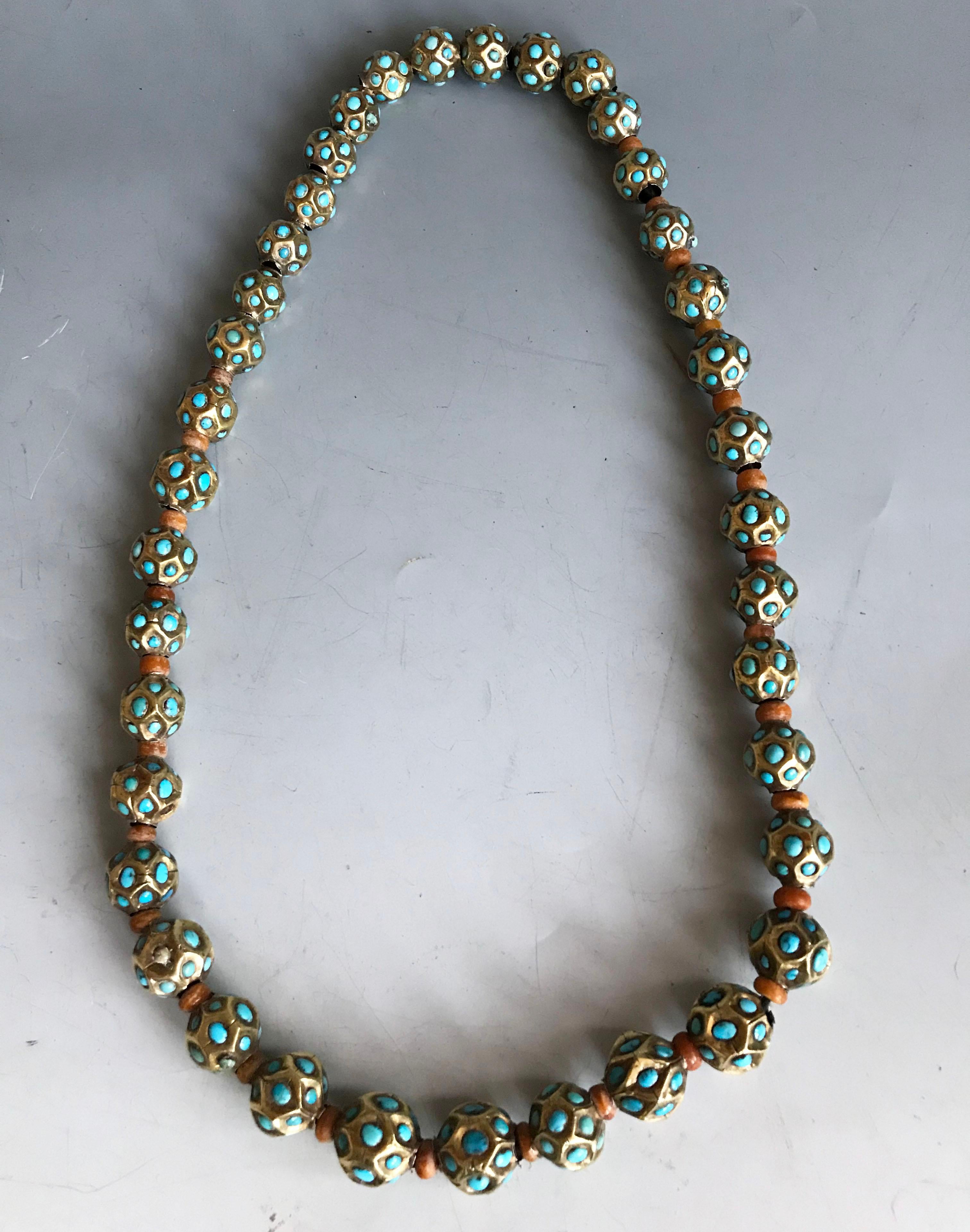 Turkmen Rare Antique Central Asian Faceted Silver Gilt Turquoise Necklace Jewelry Gifts