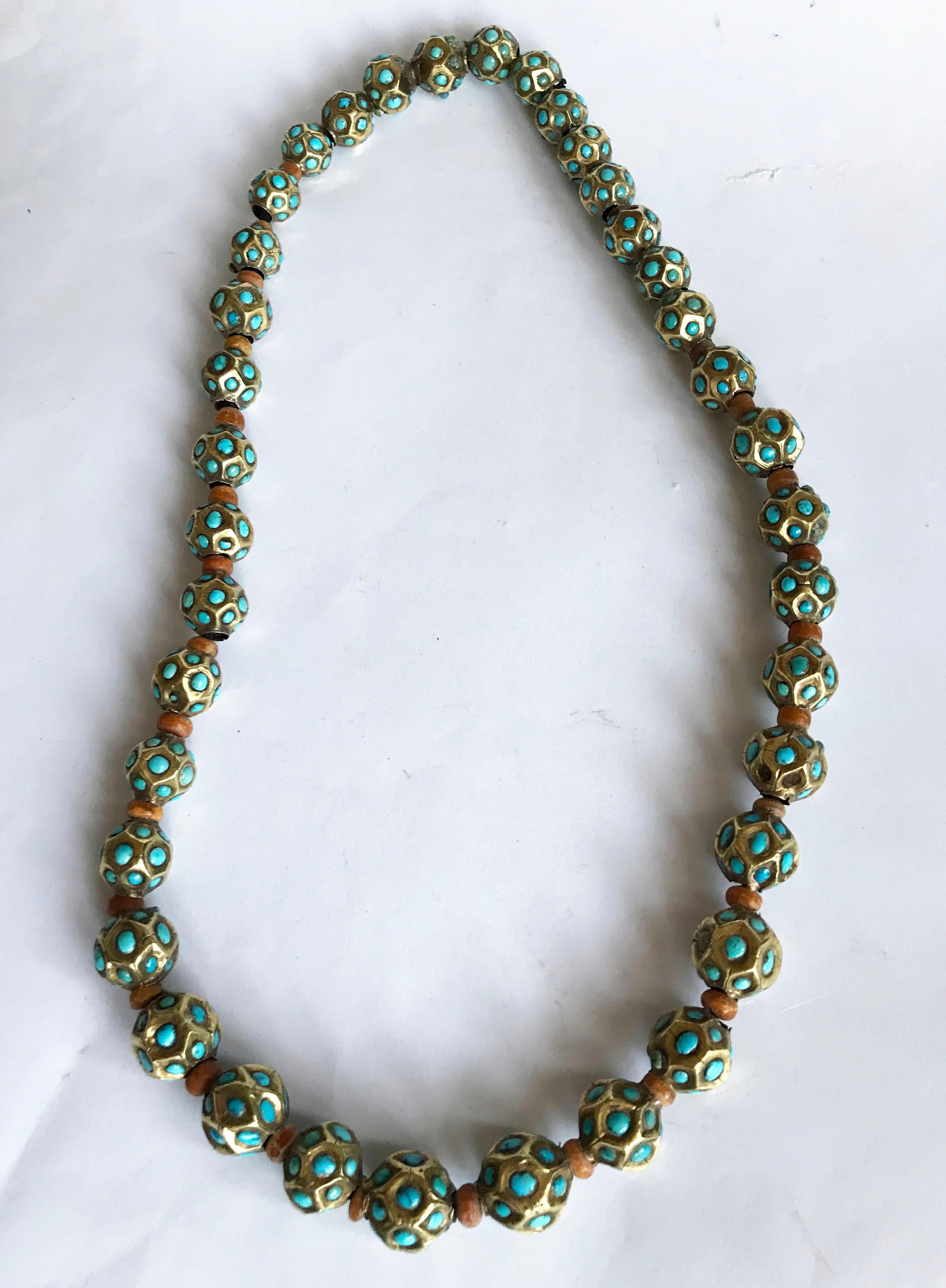 Rare Antique Central Asian Faceted Silver Gilt Turquoise Necklace Jewelry Gifts In Good Condition In London, GB