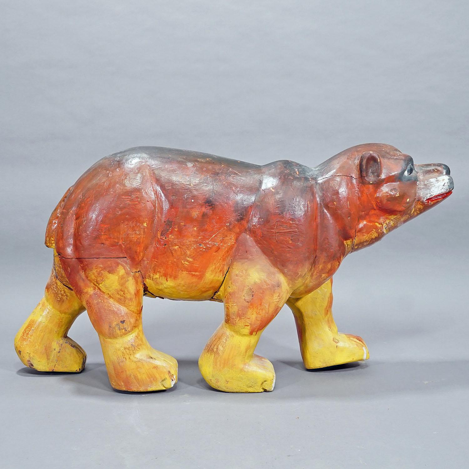 Rare Antique Children Carousel Bear, Germany early 20th Century In Fair Condition For Sale In Berghuelen, DE