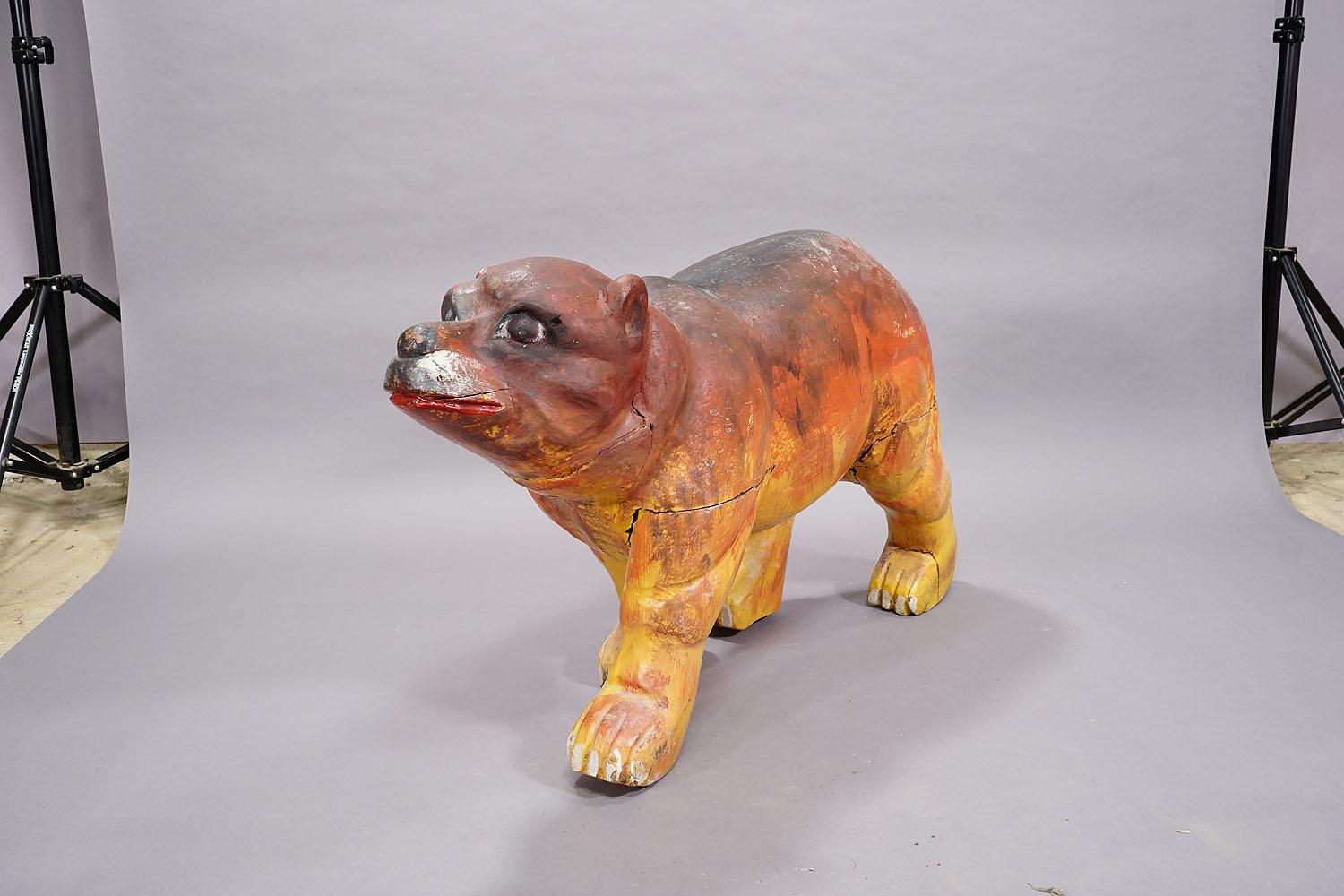 Wood Rare Antique Children Carousel Bear, Germany early 20th Century For Sale
