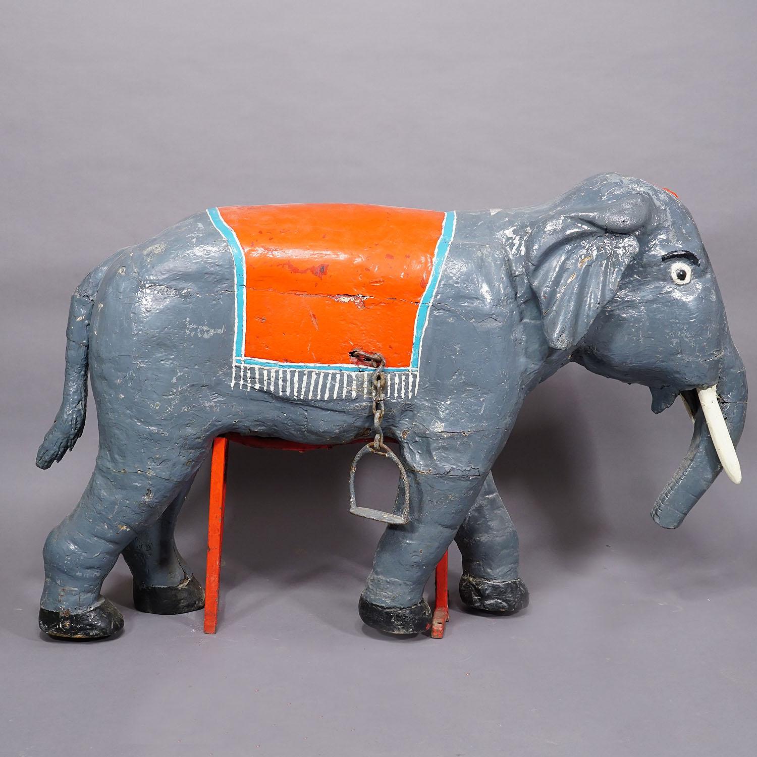 Wood Rare Antique Children Carousel Elefant, Germany early 20th Century For Sale