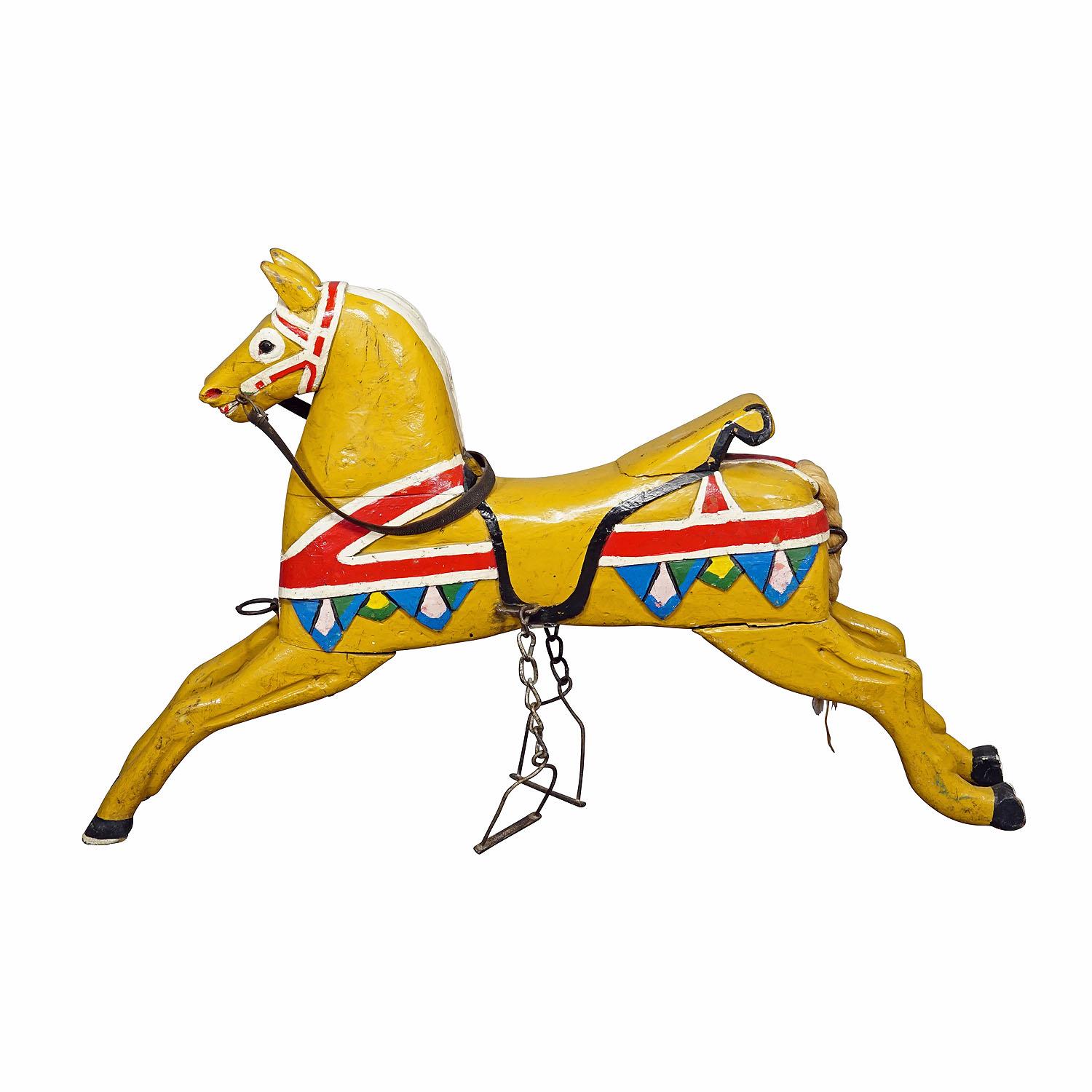 Rare Antique Children Carousel Horse, Germany early 20th Century

A wooden carved children's carousel, stallion with polychrome painting, made in Germany around 1910. Original unrestored condition, partially repainted, traces of use according to the