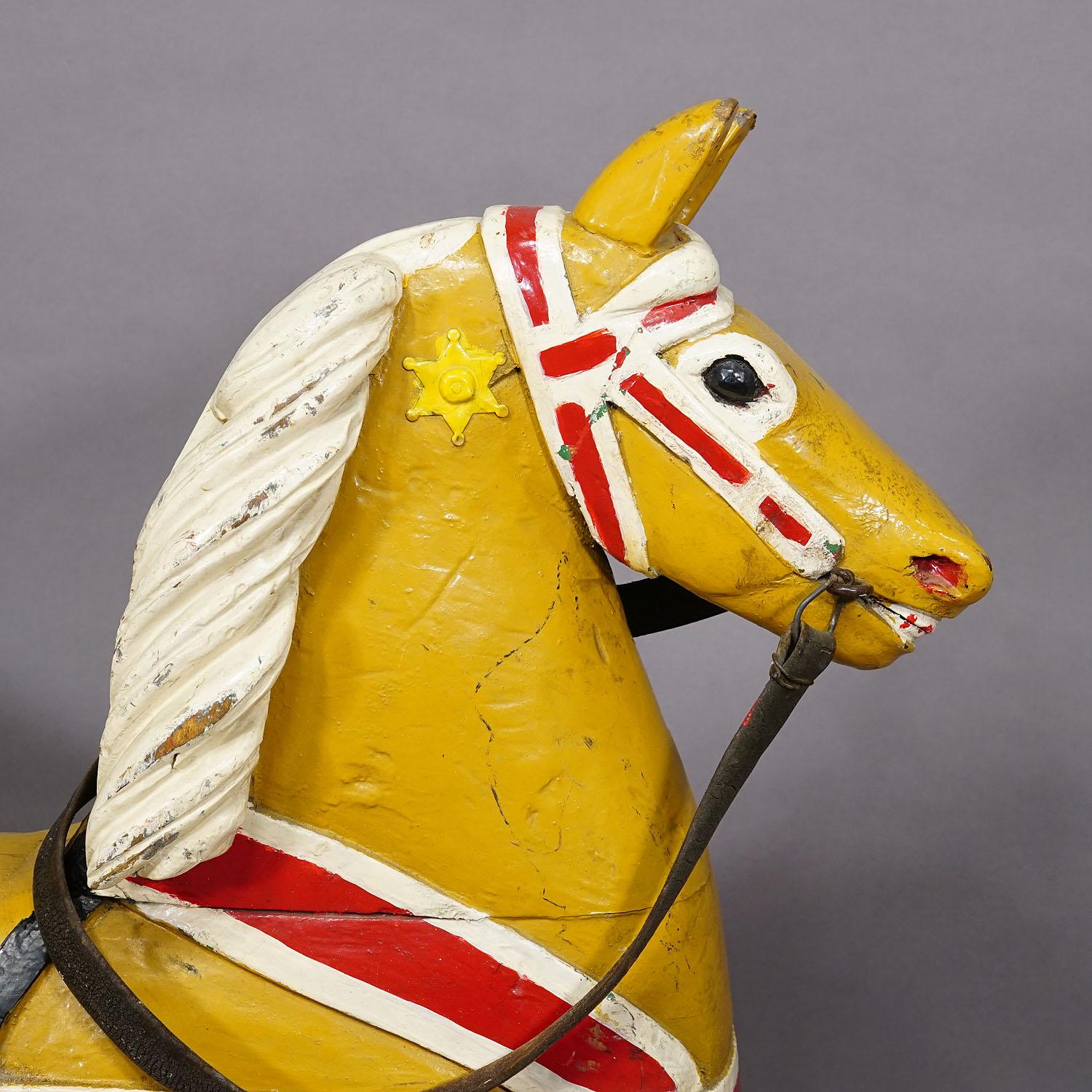 Rare Antique Children Carousel Horse, Germany early 20th Century In Fair Condition For Sale In Berghuelen, DE