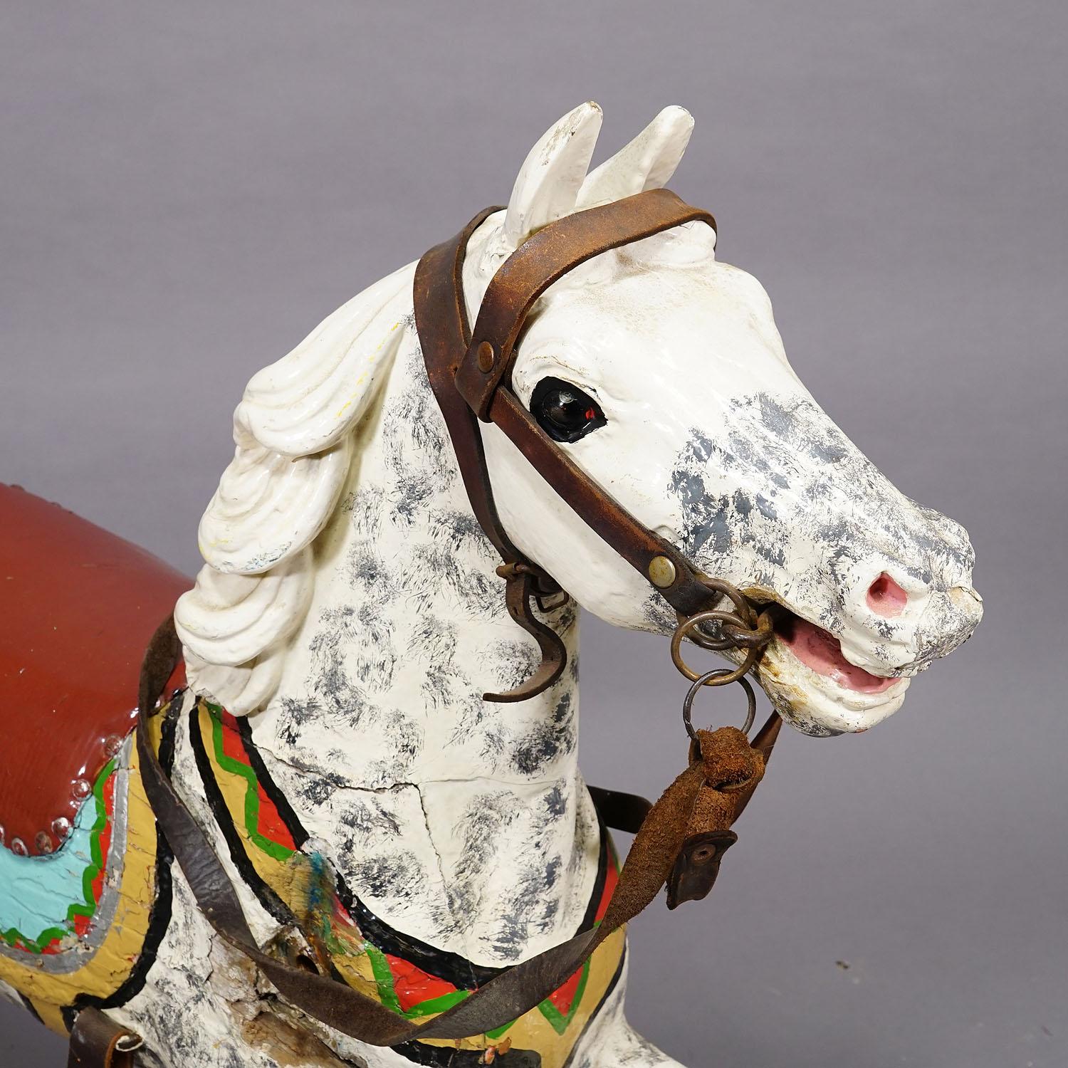 Rare Antique Children Carousel Horse, Germany early 20th Century In Fair Condition For Sale In Berghuelen, DE