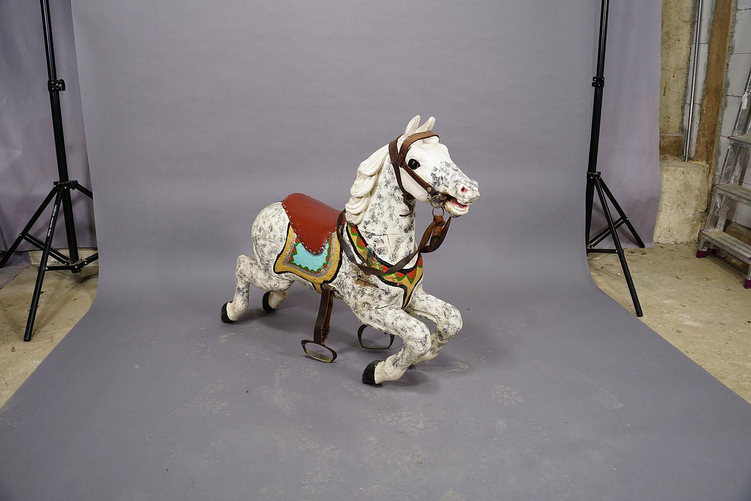 Wood Rare Antique Children Carousel Horse, Germany early 20th Century For Sale