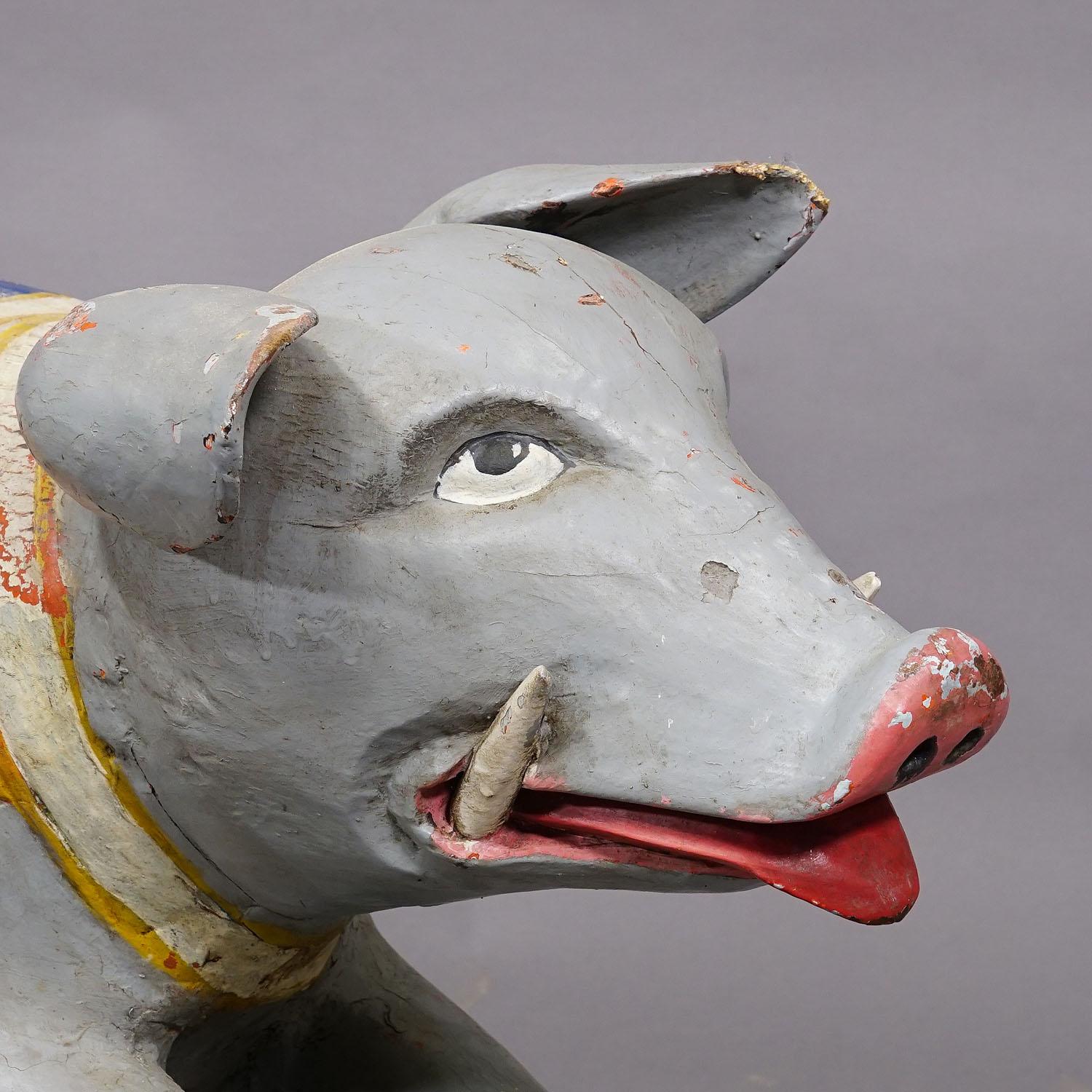Rare Antique Children Carousel Pig, Germany ca. 1920s For Sale 3