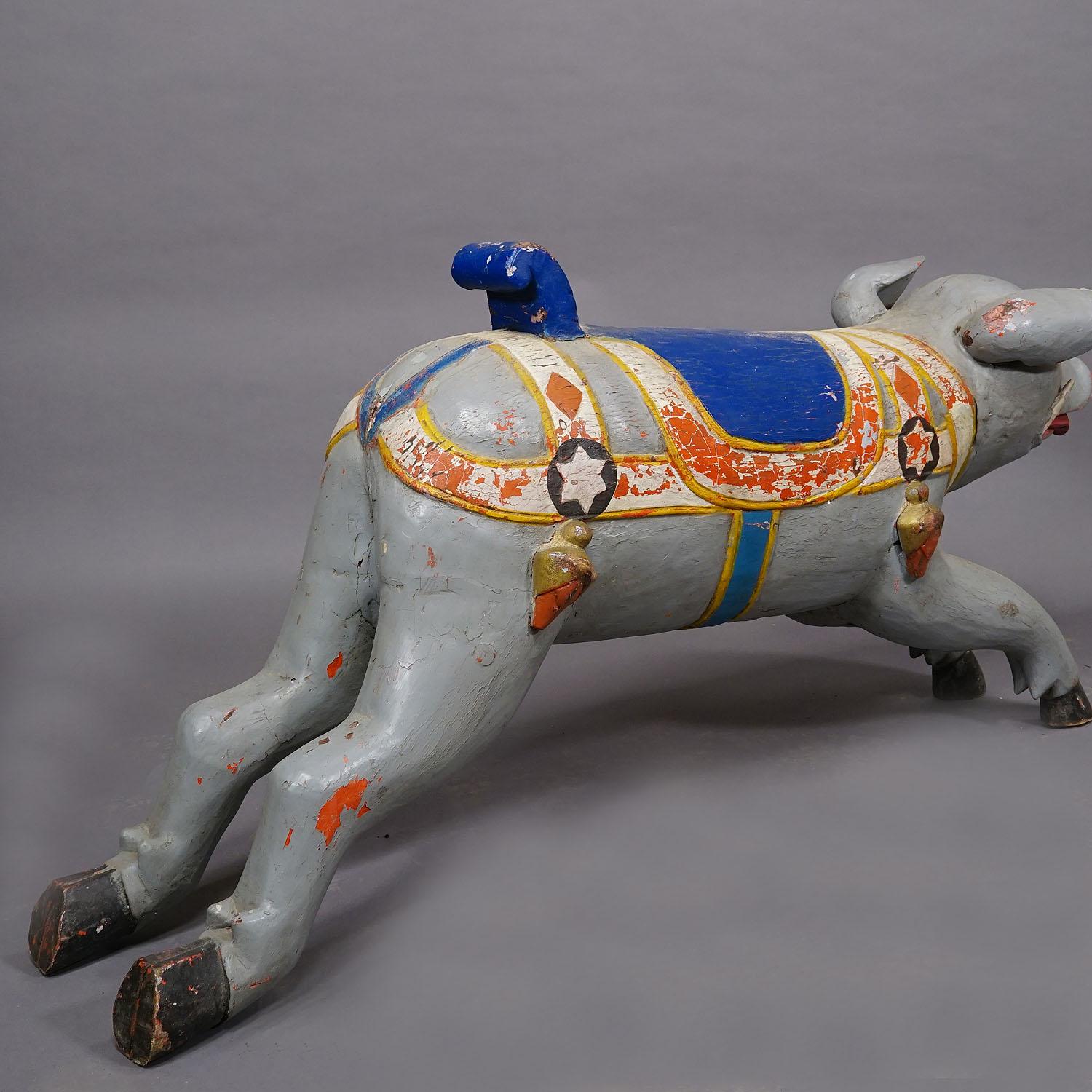Rare Antique Children Carousel Pig, Germany ca. 1920s For Sale 2