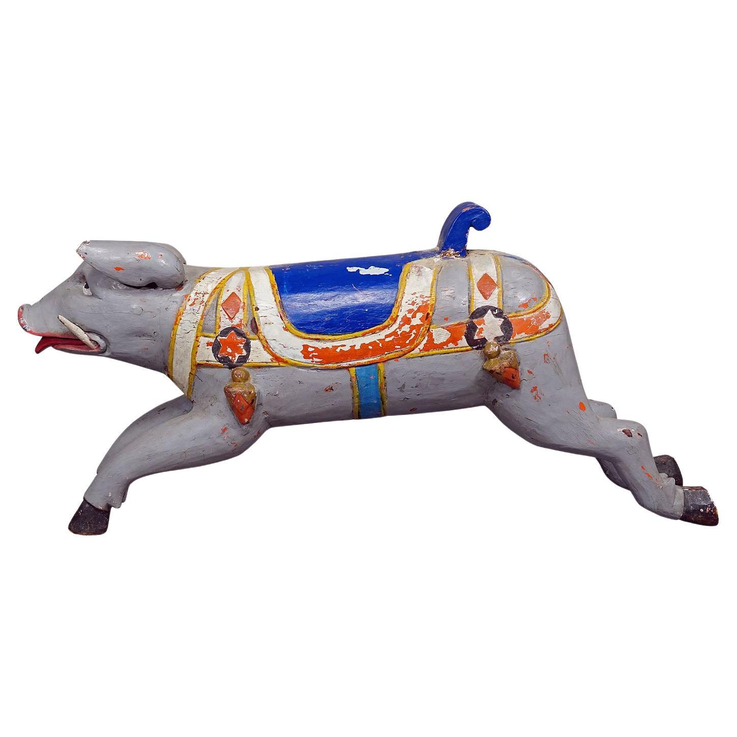 Rare Antique Children Carousel Pig, Germany ca. 1920s For Sale