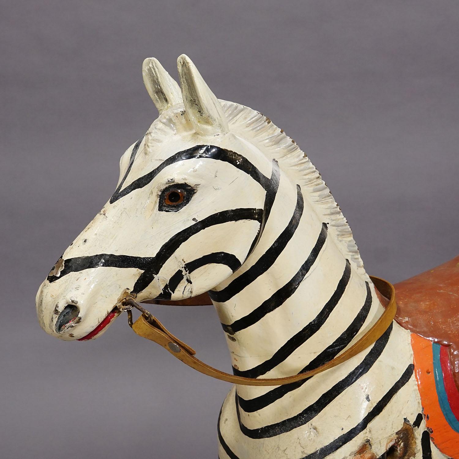 Rare Antique Children Carousel Zebra, Germany 1920s In Fair Condition In Berghuelen, DE