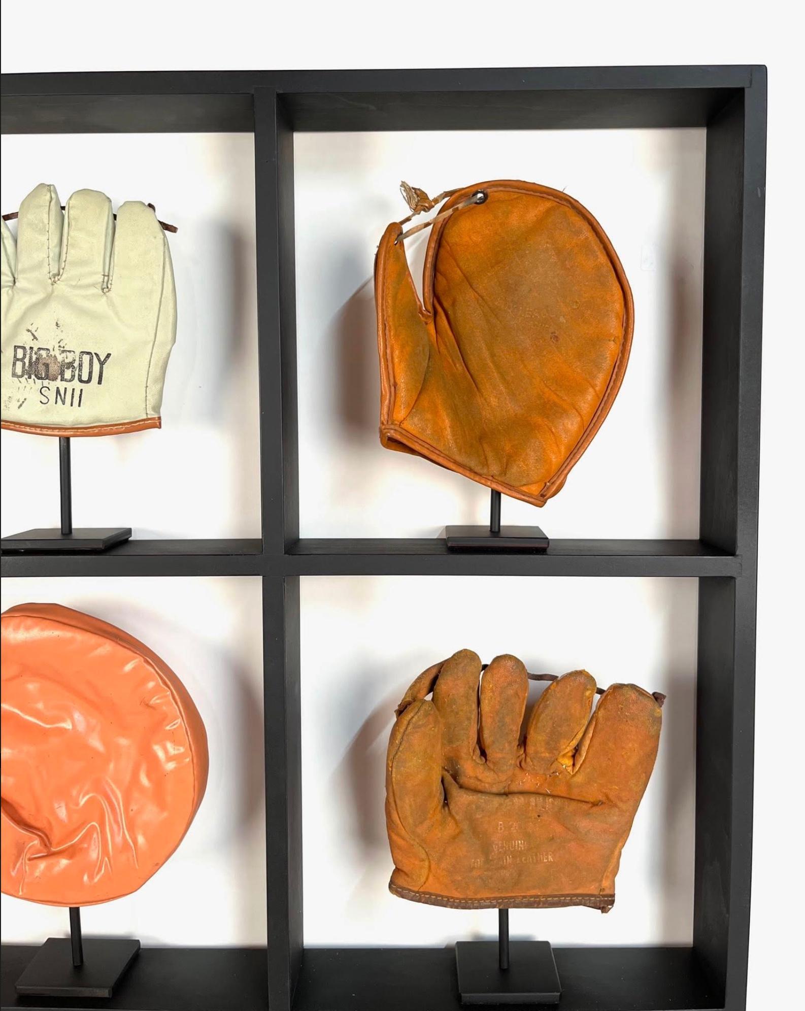 A collection of 9 rare antique small children's baseball gloves each measuring approximately 6.5