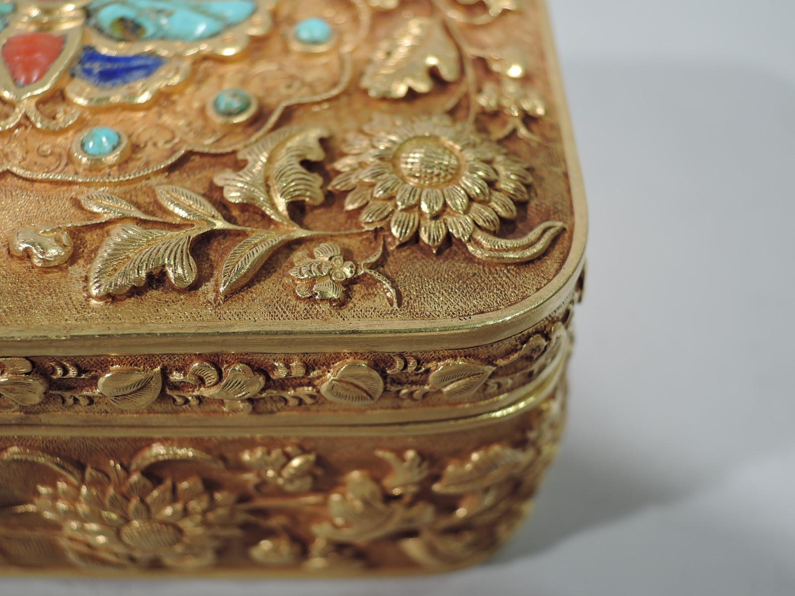 Women's or Men's Rare Antique Chinese 22 Karat Gold Box with Semi-Precious Stones