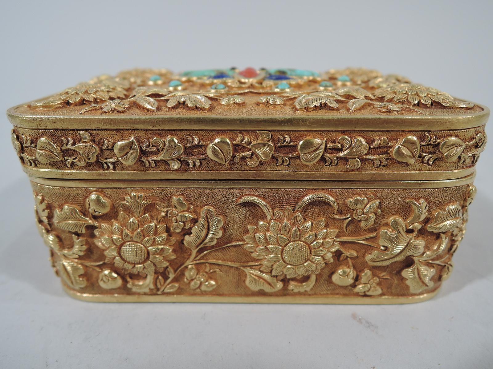 Rare Antique Chinese 22 Karat Gold Box with Semi-Precious Stones 1