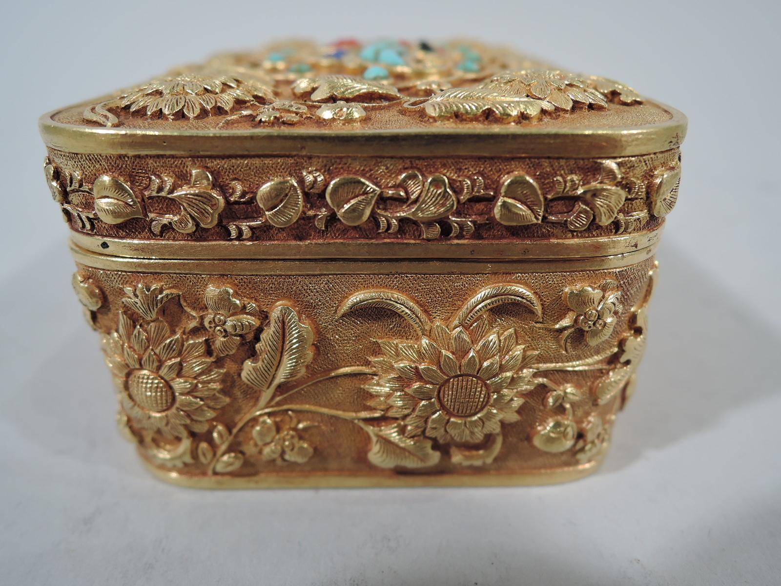 Rare Antique Chinese 22 Karat Gold Box with Semi-Precious Stones 2