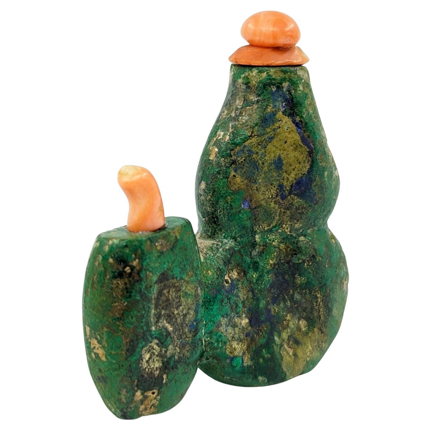 19th Century Rare Antique Chinese Azurite Malachite Double Snuff Bottle 19c Qing Dynasty For Sale