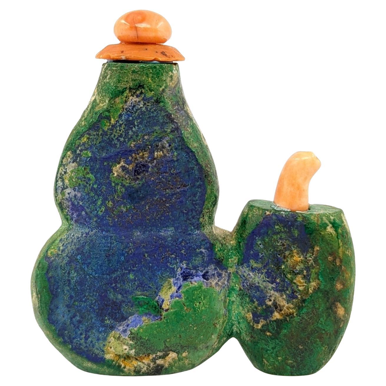 Rare Antique Chinese Azurite Malachite Double Snuff Bottle 19c Qing Dynasty For Sale 1