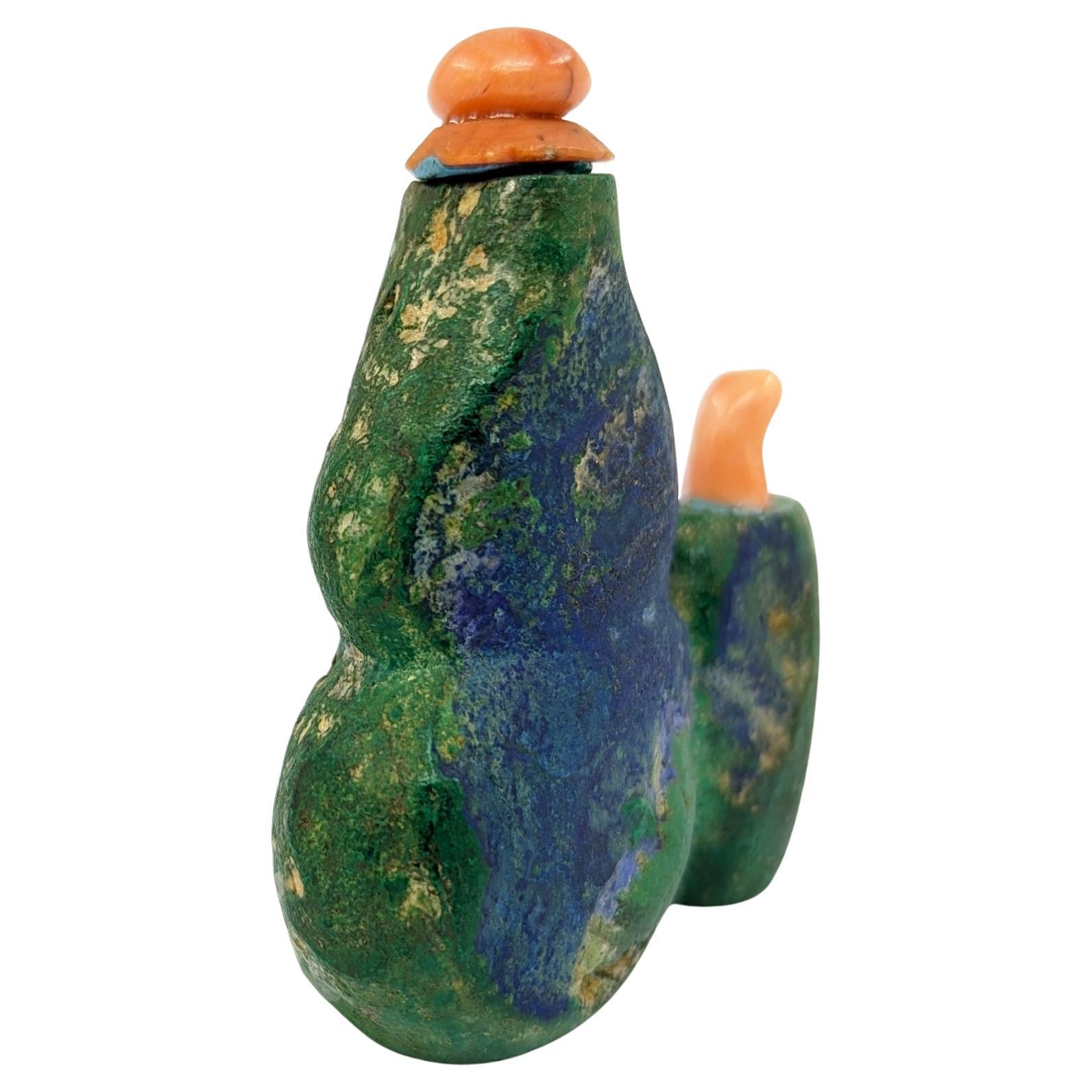 Rare Antique Chinese Azurite Malachite Double Snuff Bottle 19c Qing Dynasty For Sale 2