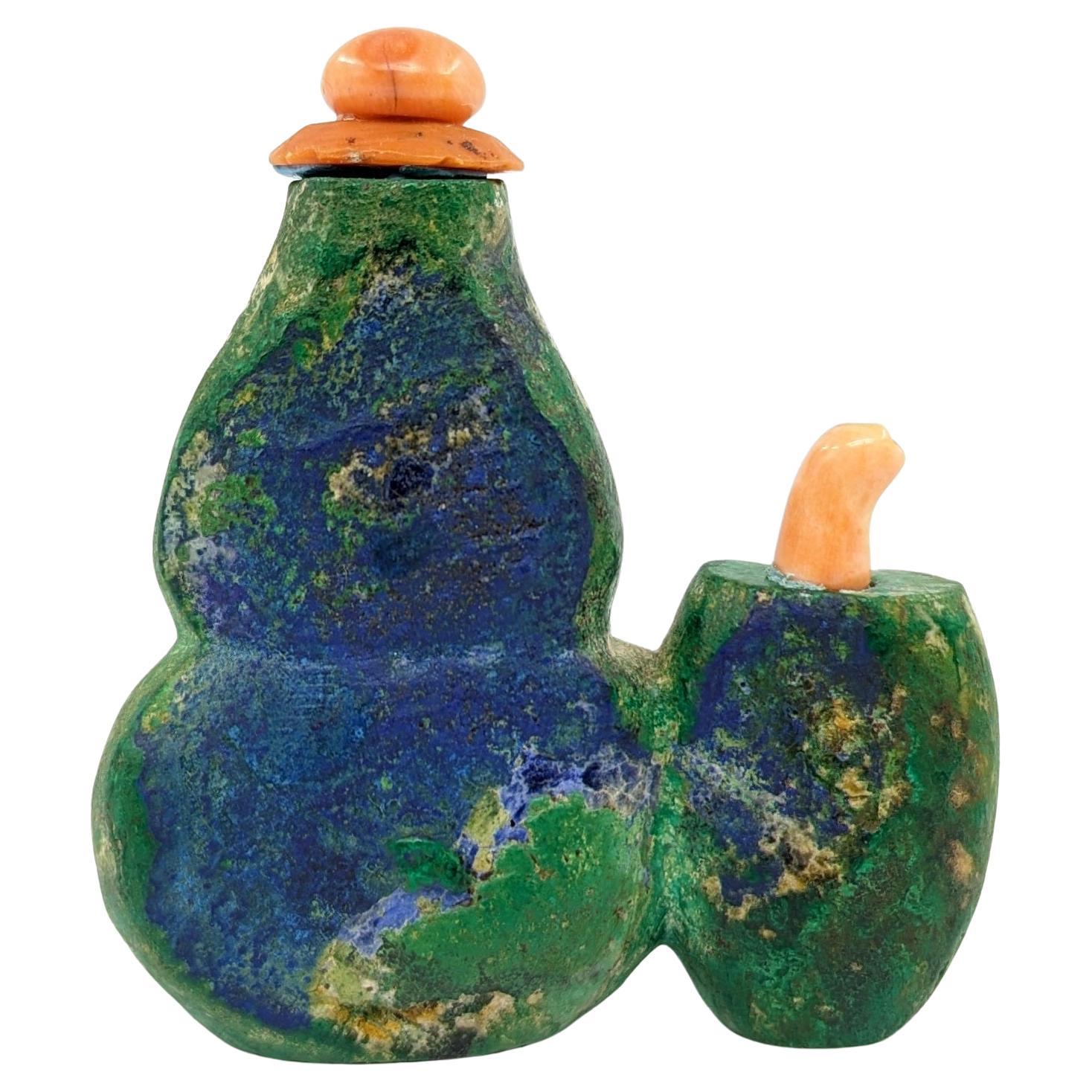 Rare Antique Chinese Azurite Malachite Double Snuff Bottle 19c Qing Dynasty For Sale