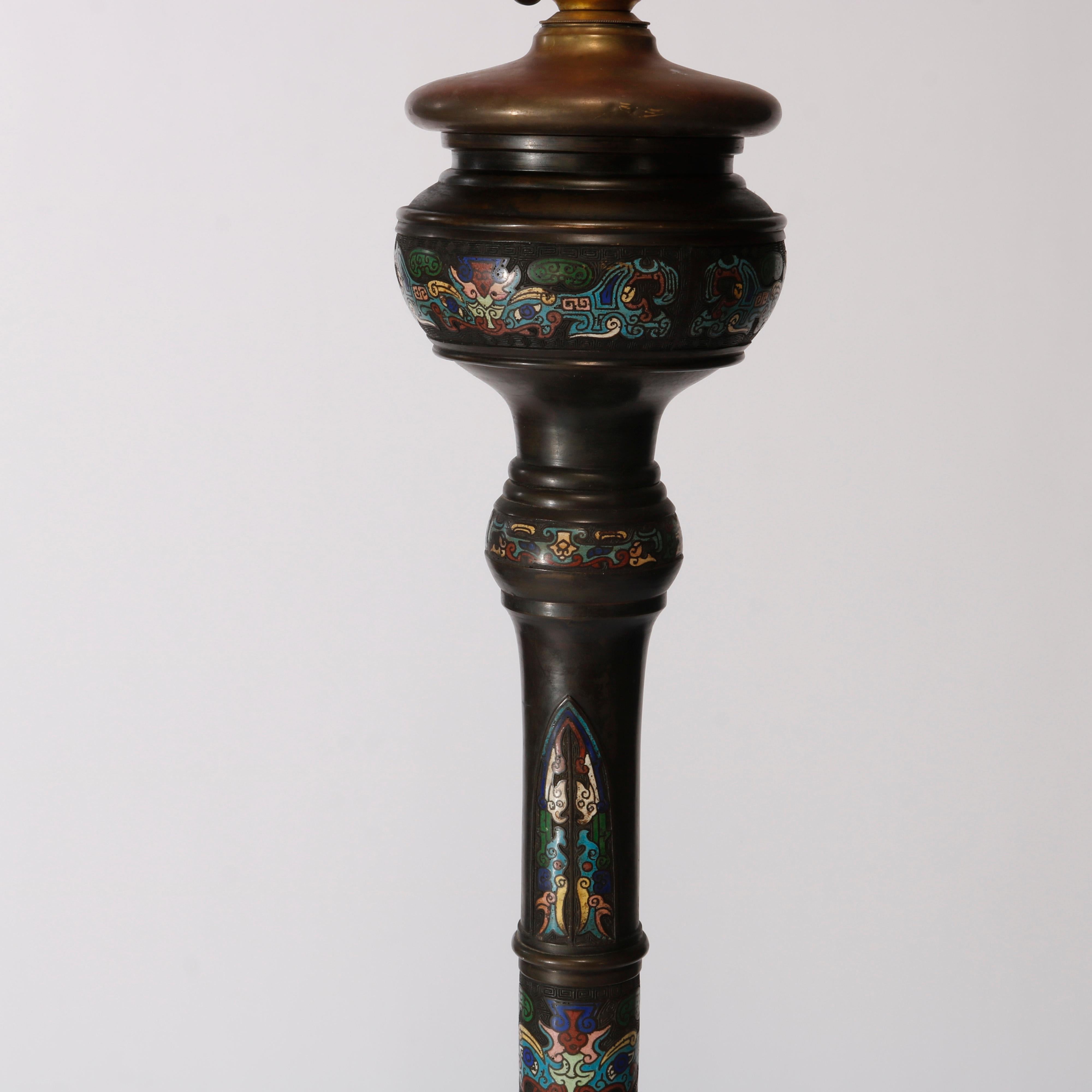 Rare Antique Chinese Bronze & Cloisonne Oil Floor Lamp, Dragon Motif, c1890 7