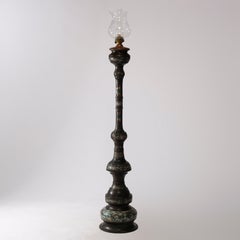 Rare Antique Chinese Bronze & Cloisonne Oil Floor Lamp, Dragon Motif, c1890