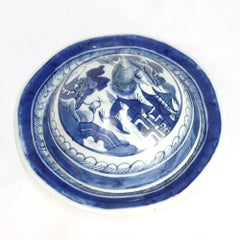 Rare Antique Chinese Export Porcelain Canton Pattern Covered Butter Dish