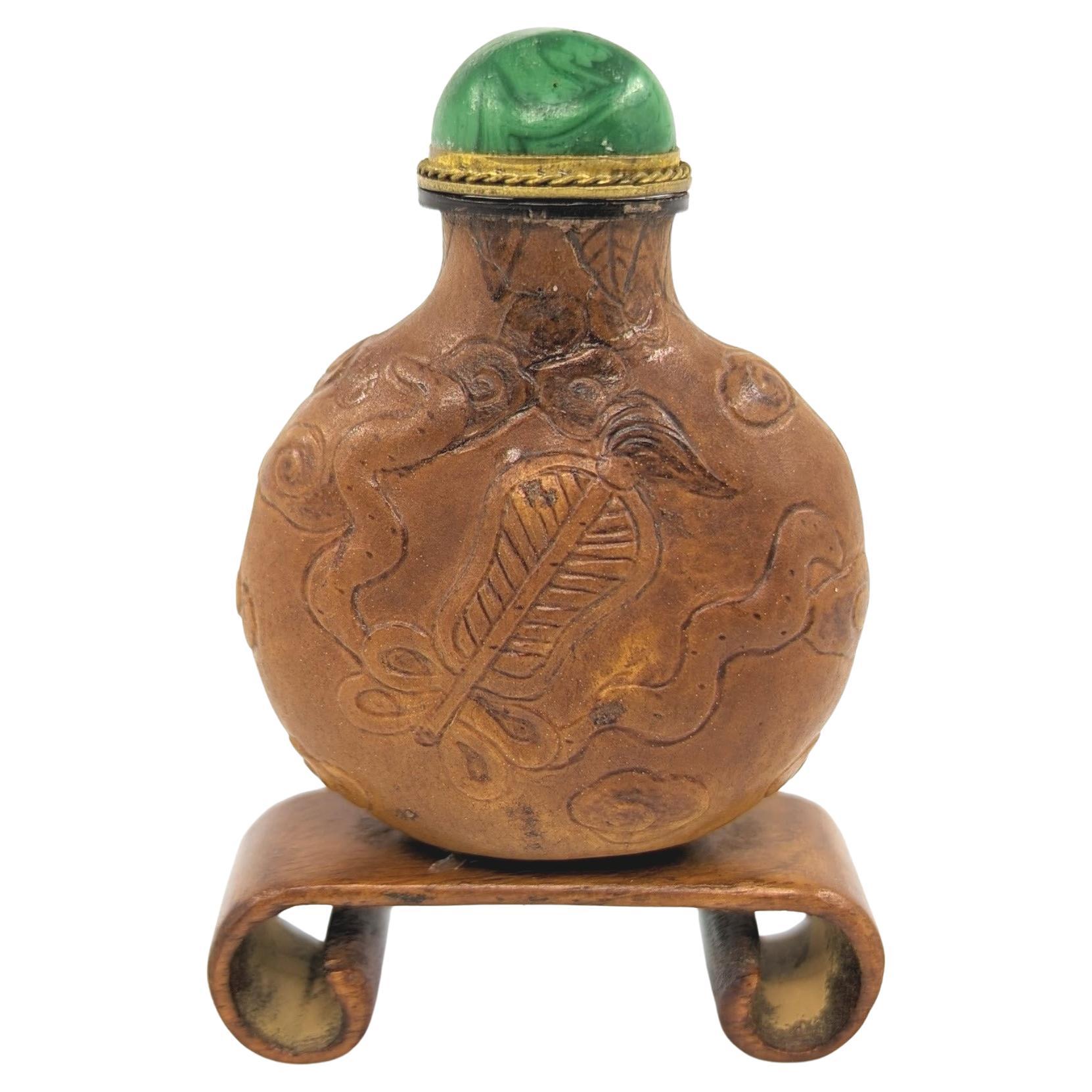 Rare Antique Chinese Molded Gourd Snuff Bottle With Stand 19c Qing Guangxu Mark For Sale