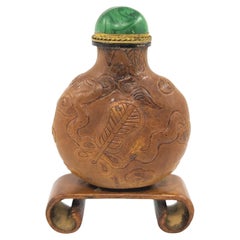 Rare Antique Chinese Molded Gourd Snuff Bottle With Stand 19c Qing Guangxu Mark