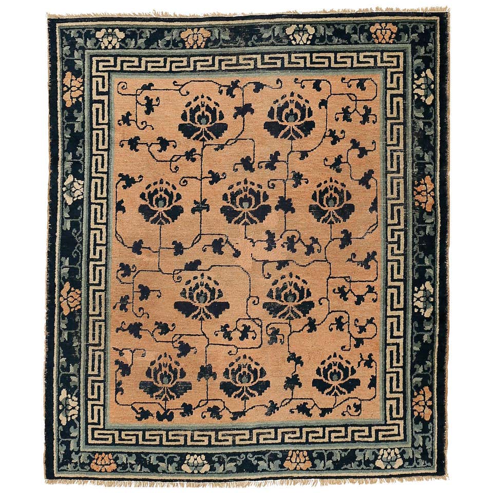 18th Century Chinese Ningxia Rug with Floral Medallion and Butterflies ...
