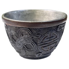 Rare Antique Chinese Qing Carved Coconut Bowl Tea Cup