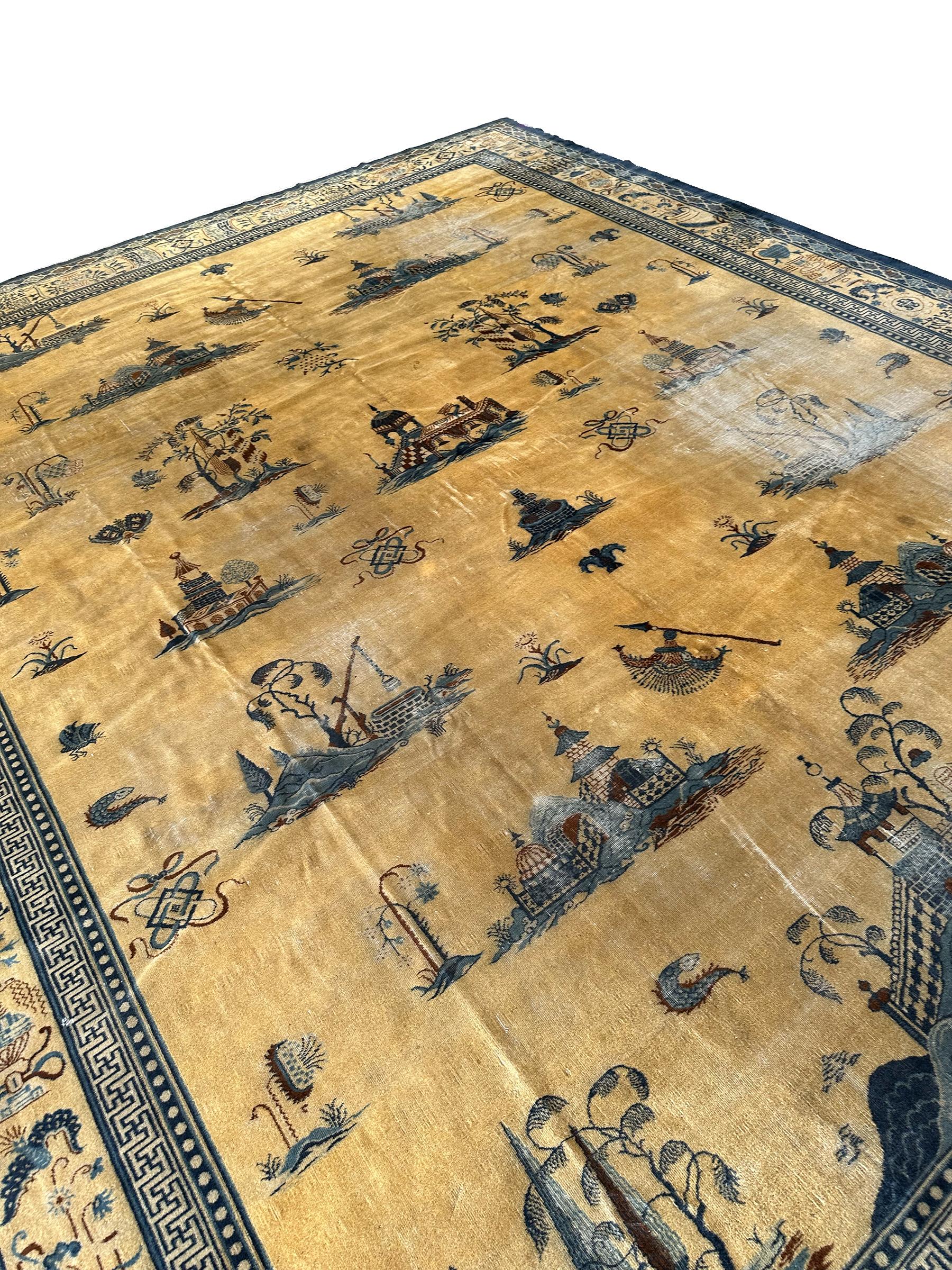 Rare Antique Chinese Rug Pre-1900 Chinese Symbols 12x15 361cm x 427cm Pre-1900 For Sale 6