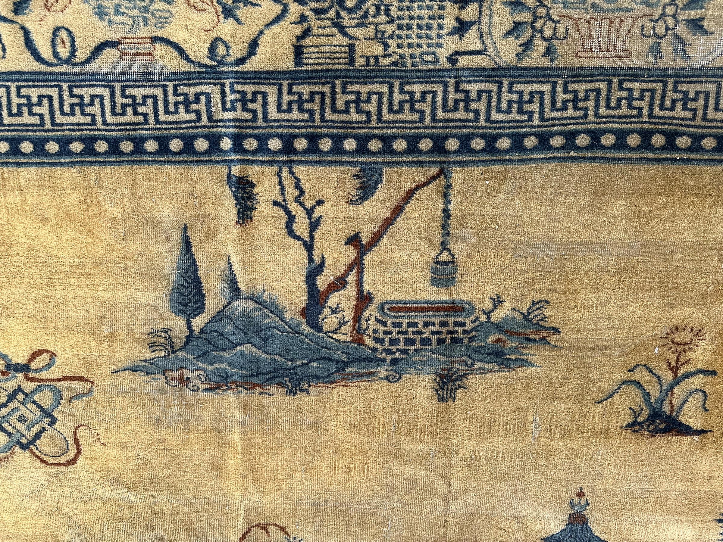 Rara Alfombra China Antigua Pre-1900 Símbolos Chinos 12x15 361cm x 427cm Pre-1900 en venta 1