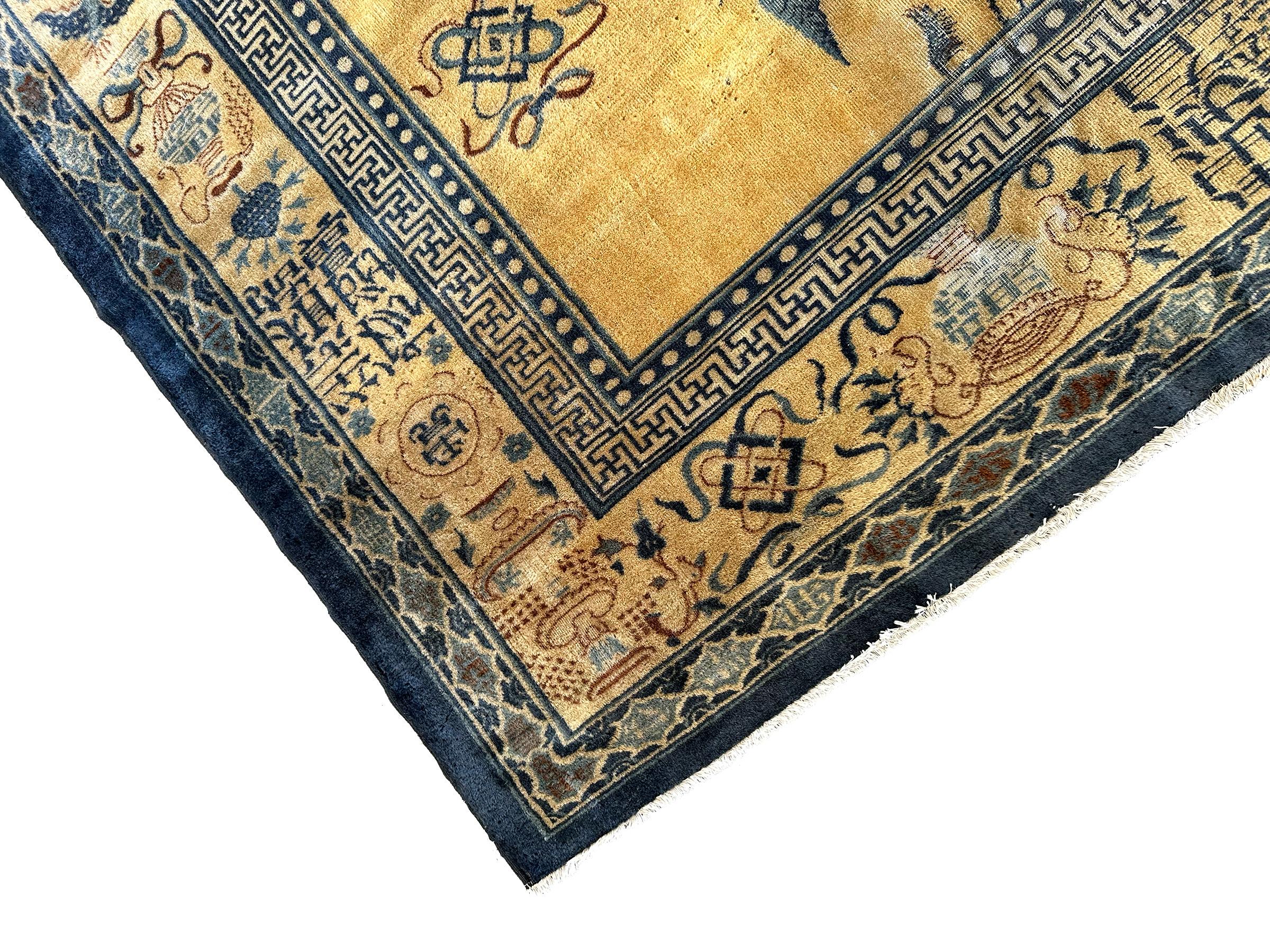 Rare Antique Chinese Rug Pre-1900 Chinese Symbols 12x15 361cm x 427cm Pre-1900 For Sale 3