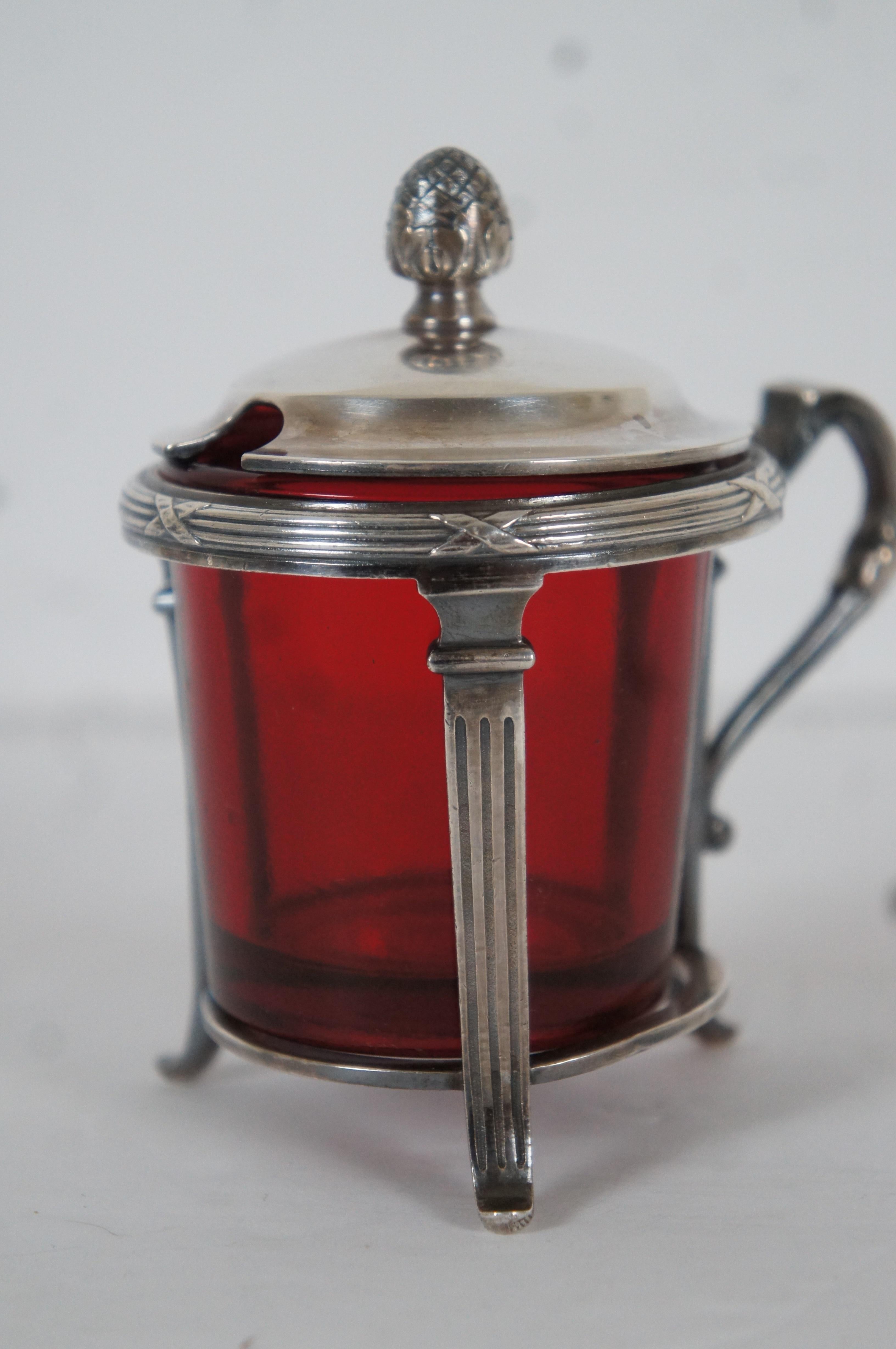 Rare Antique Christofle Cranberry Glass & Sterling Silver Jam Mustard Pot 126g 7