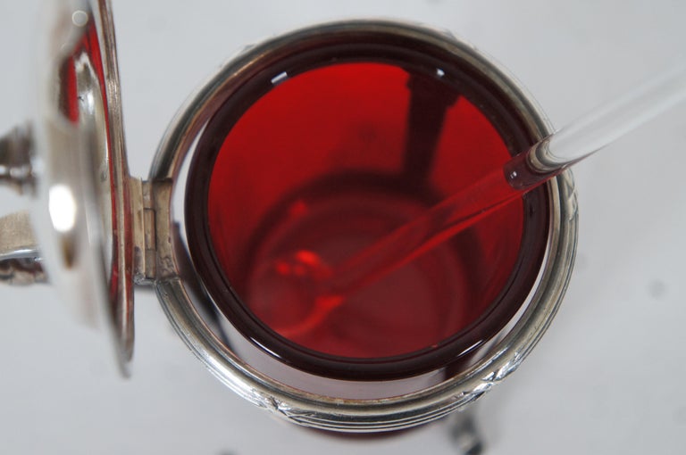 Rare Antique Christofle Cranberry Glass and Sterling Silver Jam Mustard