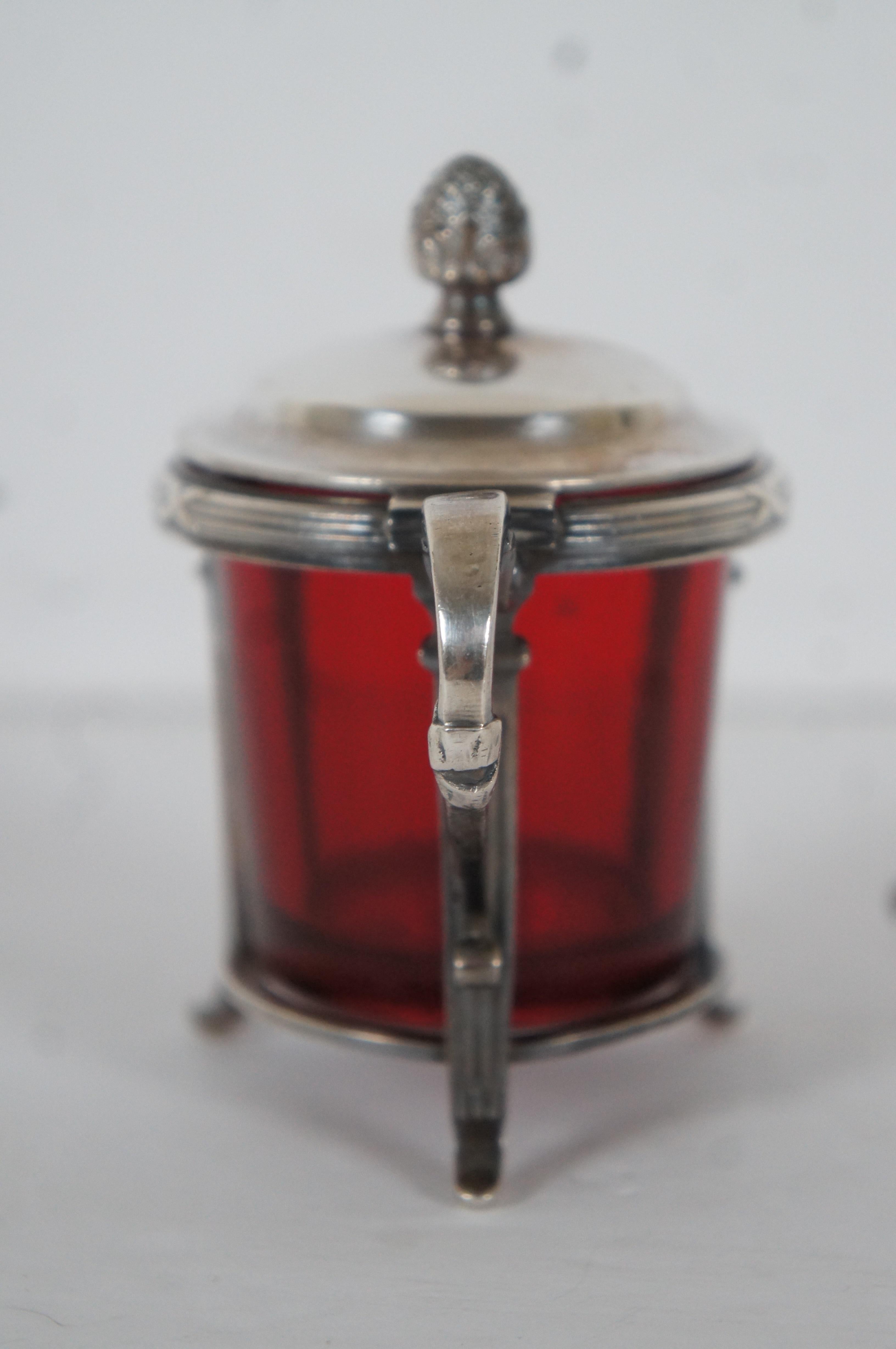 Rare Antique Christofle Cranberry Glass & Sterling Silver Jam Mustard Pot 126g 1