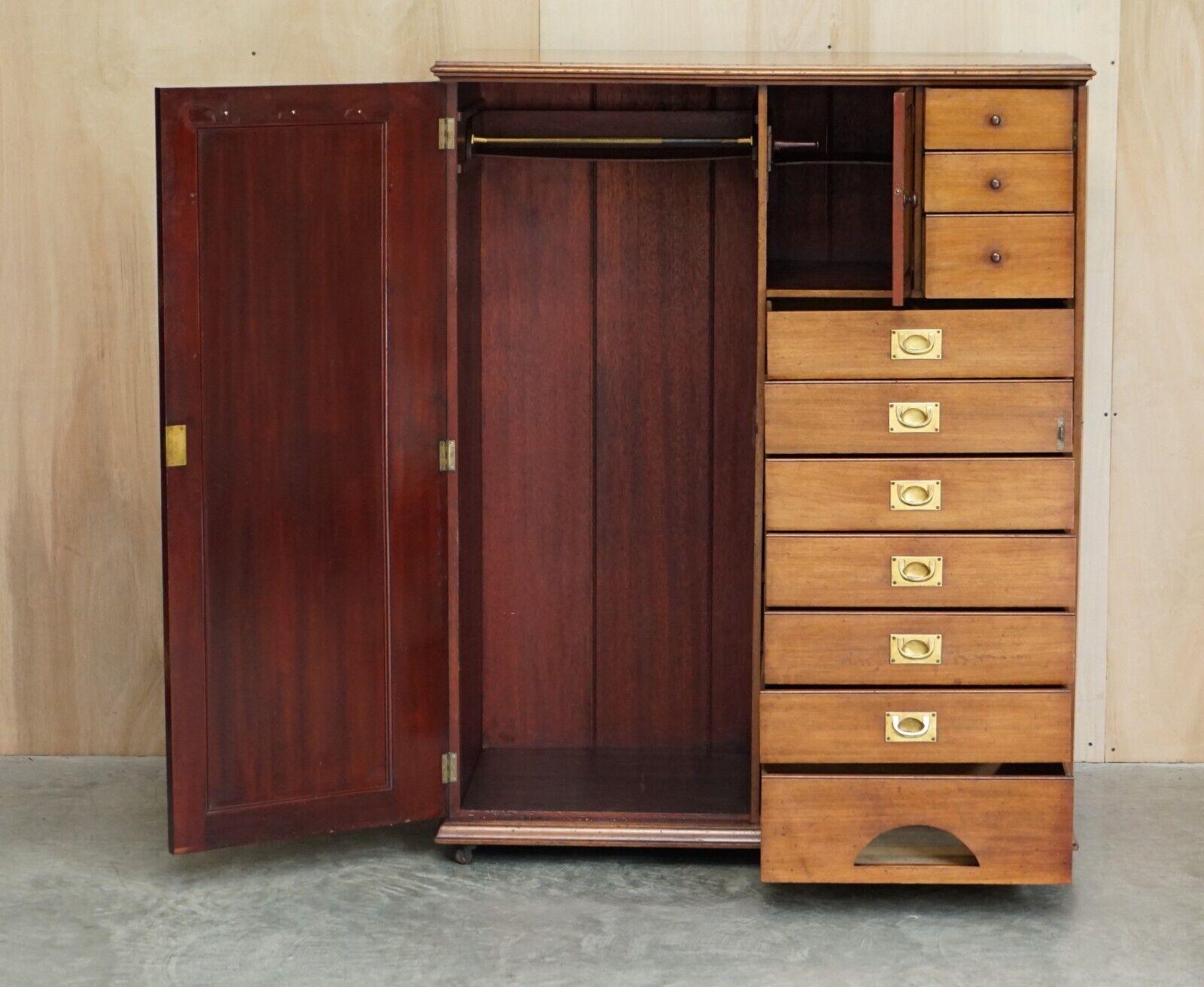 Rare Antique circa 1860-1880 Military Campaign Gentleman's Wardrobe with Drawers 1