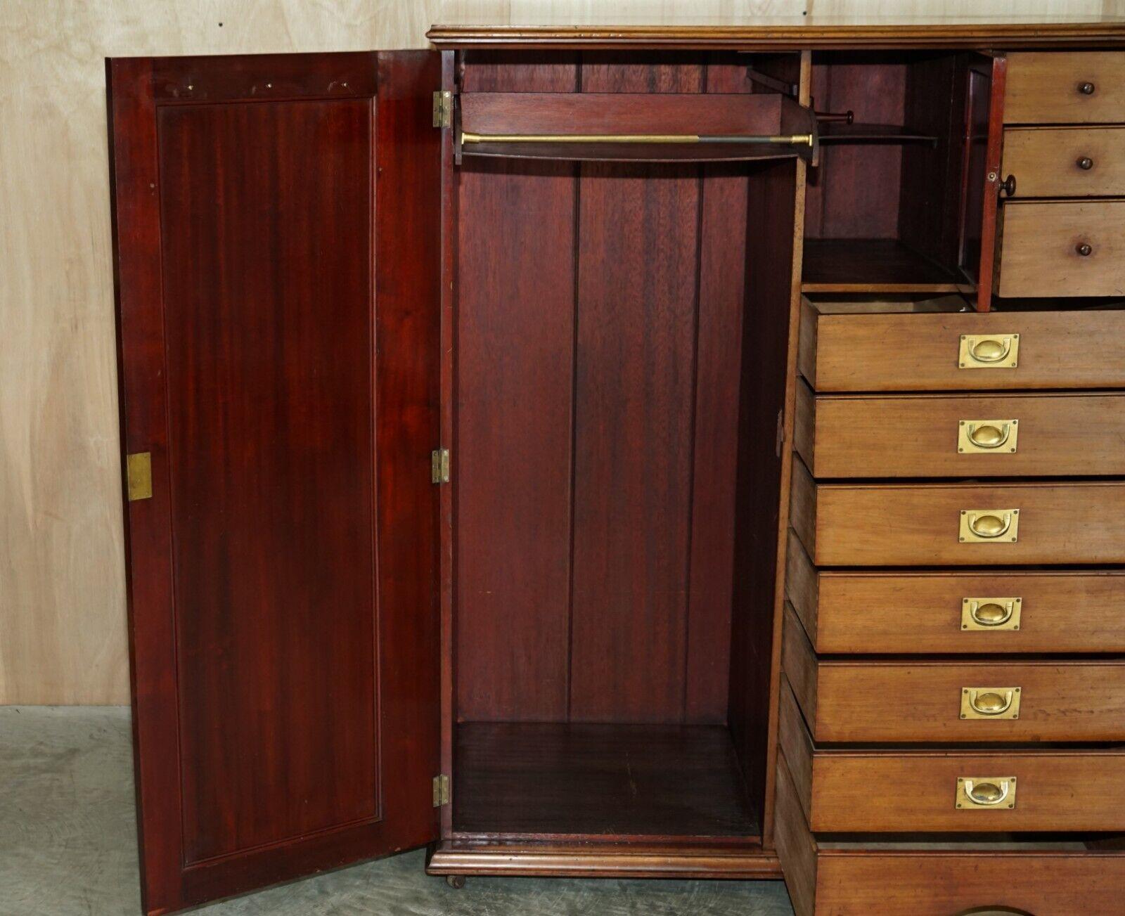 Rare Antique circa 1860-1880 Military Campaign Gentleman's Wardrobe with Drawers 2