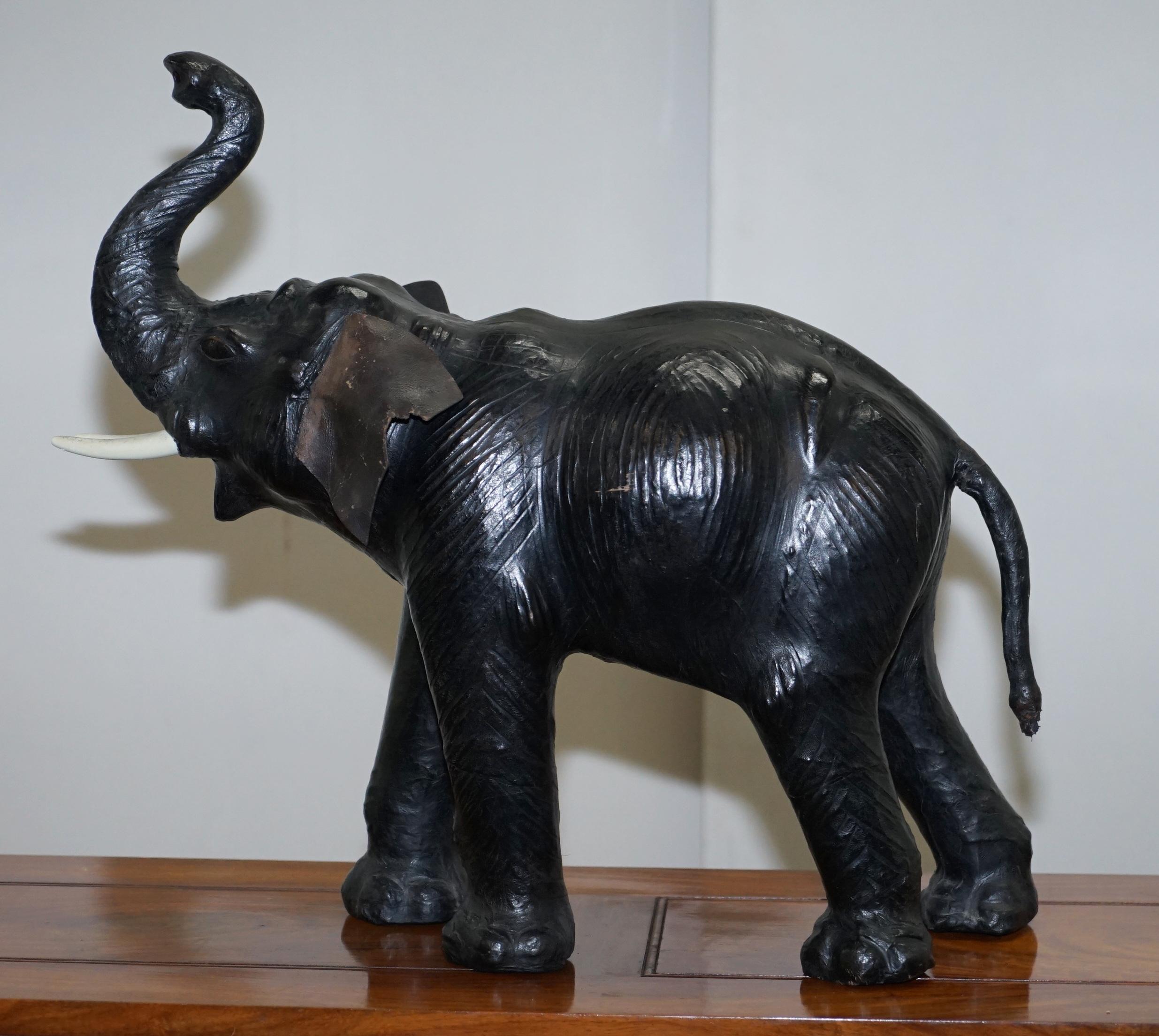 Rare Antique circa 1900 Liberty's of London Omersa Leather Elephant Footstool 4