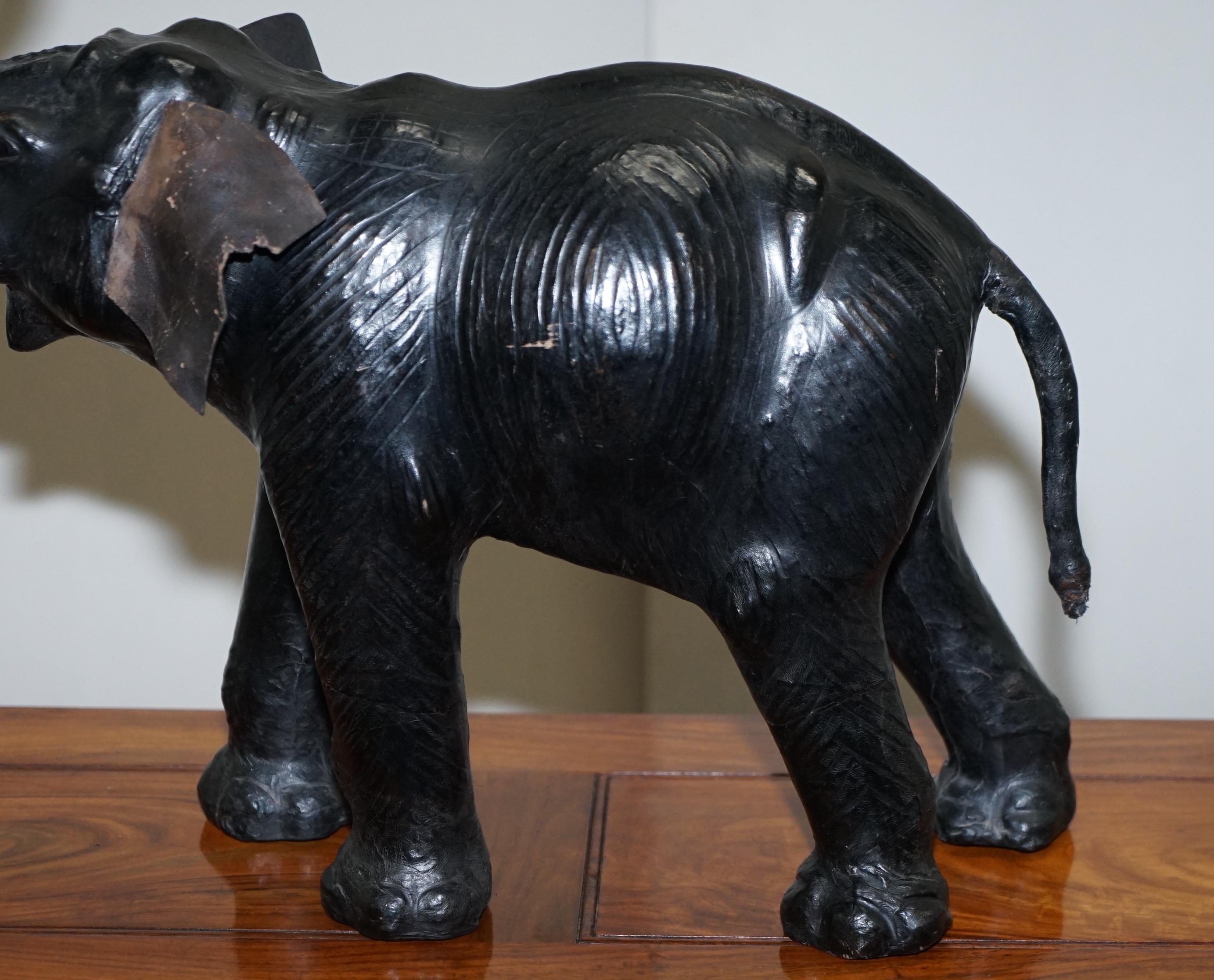 Rare Antique circa 1900 Liberty's of London Omersa Leather Elephant Footstool 4