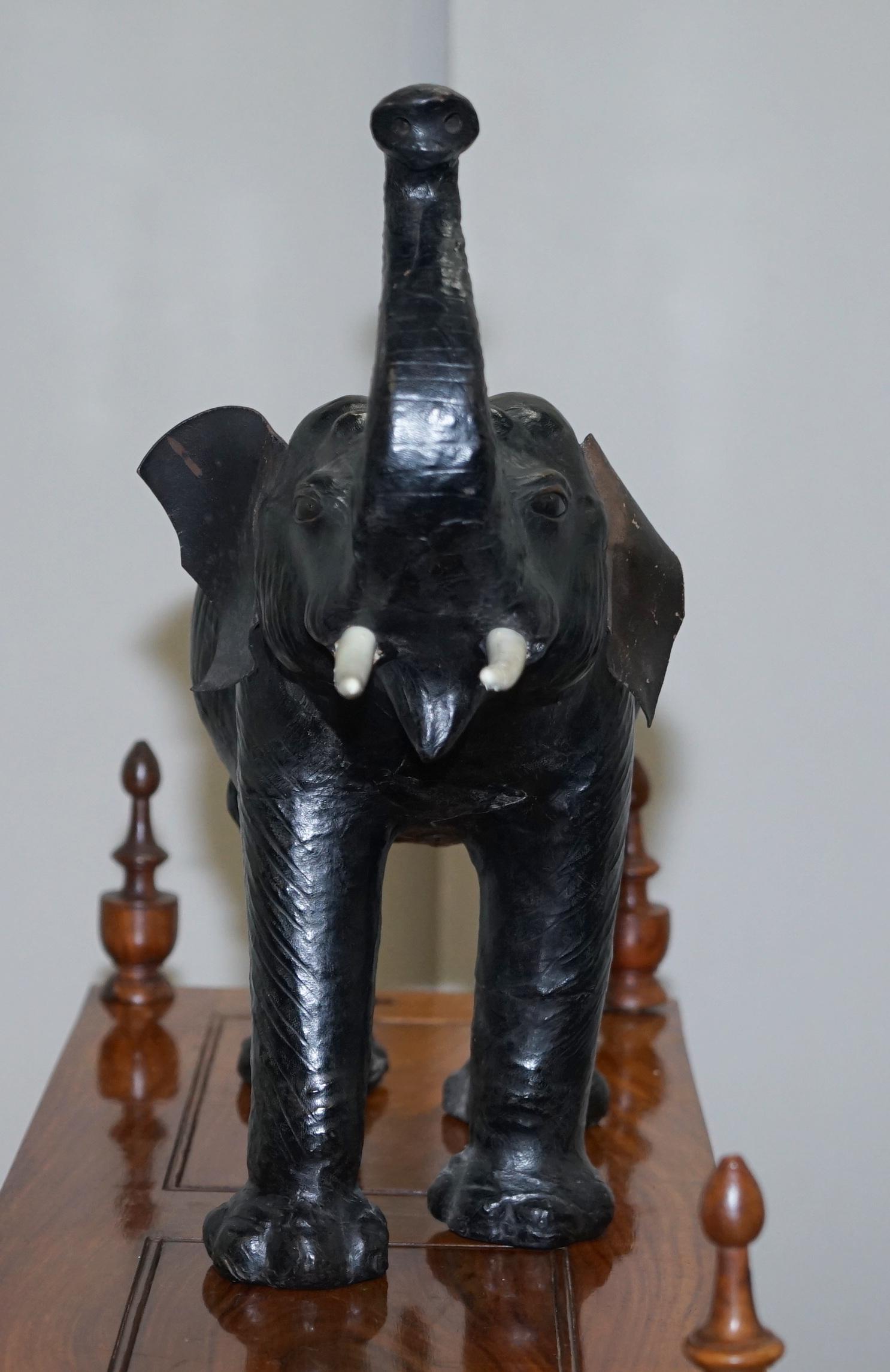Rare Antique circa 1900 Liberty's of London Omersa Leather Elephant Footstool 8