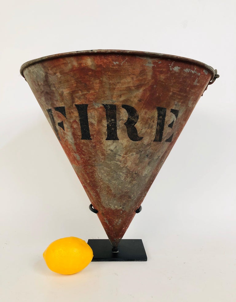 Rare Antique Cone Shaped American Fire Bucket with Custom Stand For Sale at 1stdibs