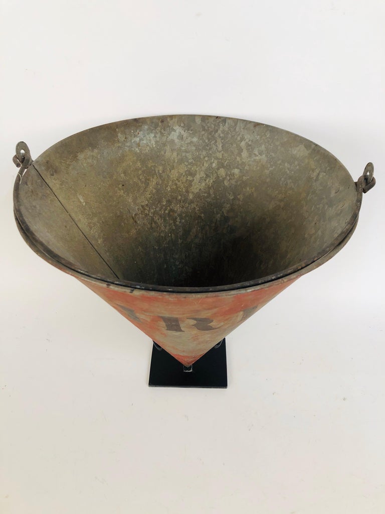 Rare Antique Cone Shaped American Fire Bucket with Custom Stand For