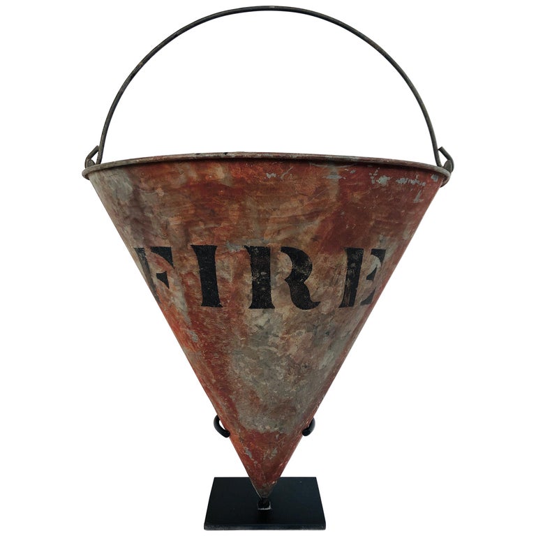 Rare Antique Cone Shaped American Fire Bucket with Custom Stand For Sale at 1stdibs