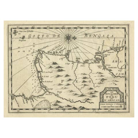 Rare Antique Copper Engraving of a Map of Pegu and Arakan, Burma (Myanmar), 1714