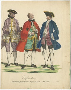 Rare Antique Costume Print Showing Three Gentlemen from England, 1805