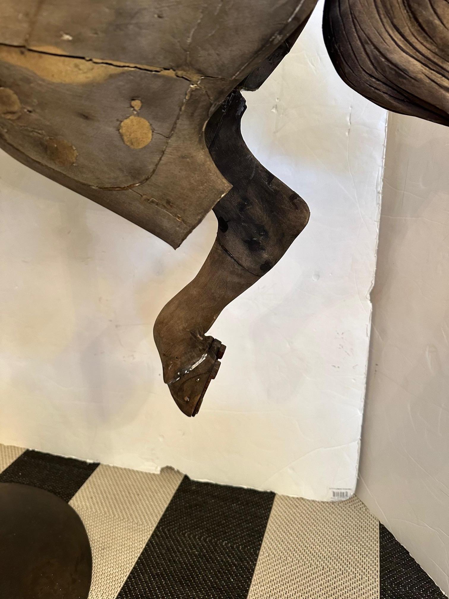 Seltene antike Distressed Karussell Pferd auf Eisen Stand Skulptur im Angebot 9