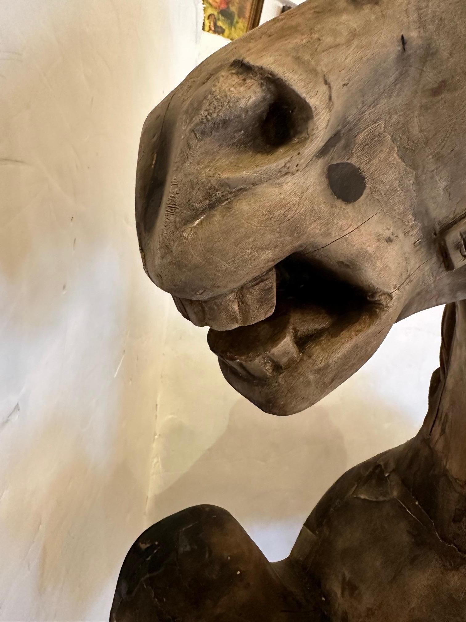Seltene antike Distressed Karussell Pferd auf Eisen Stand Skulptur im Angebot 10