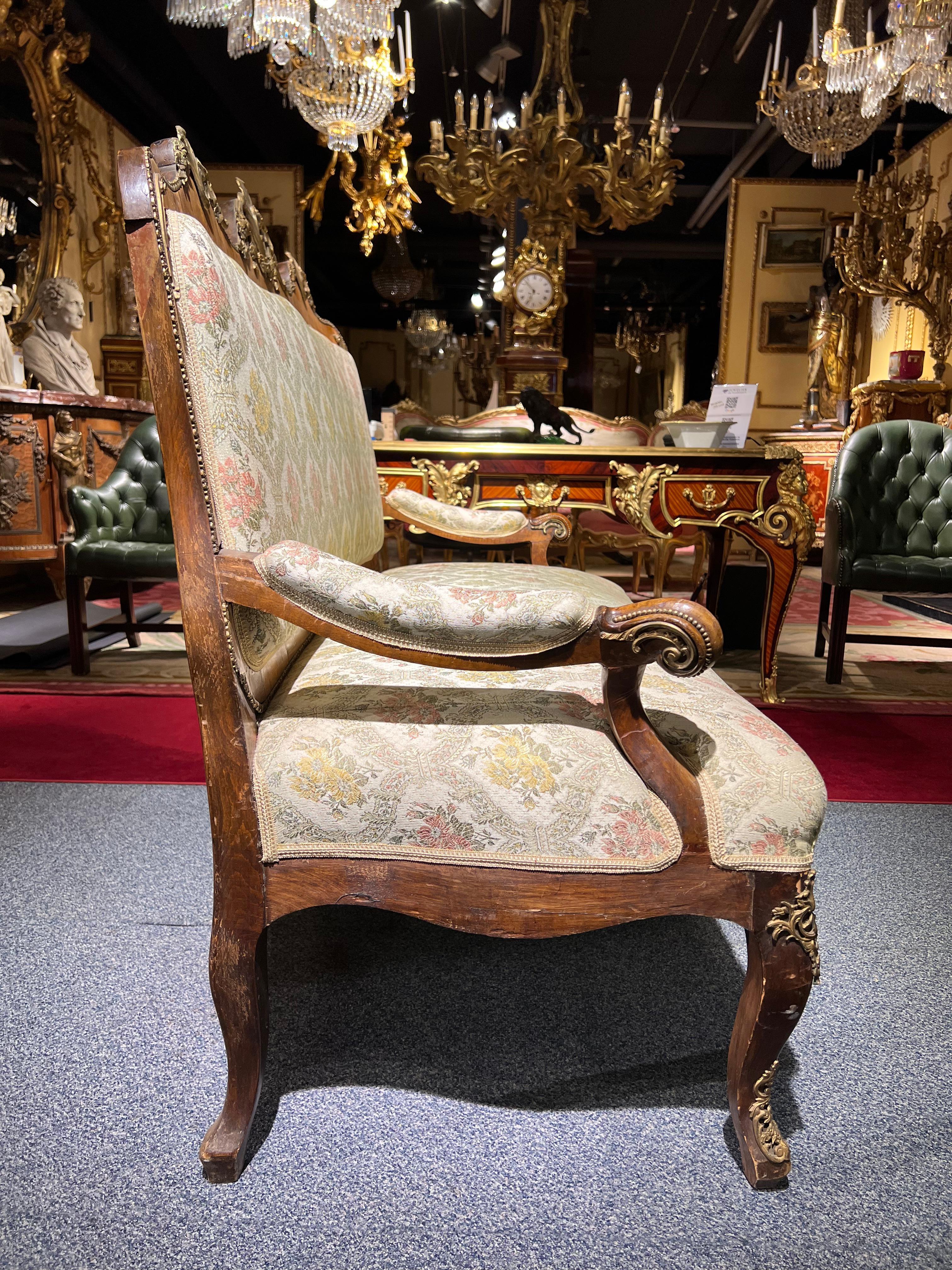 Rare antique dresden baroque sofa / couch bronzed massive walnut veneer 1880 For Sale 5
