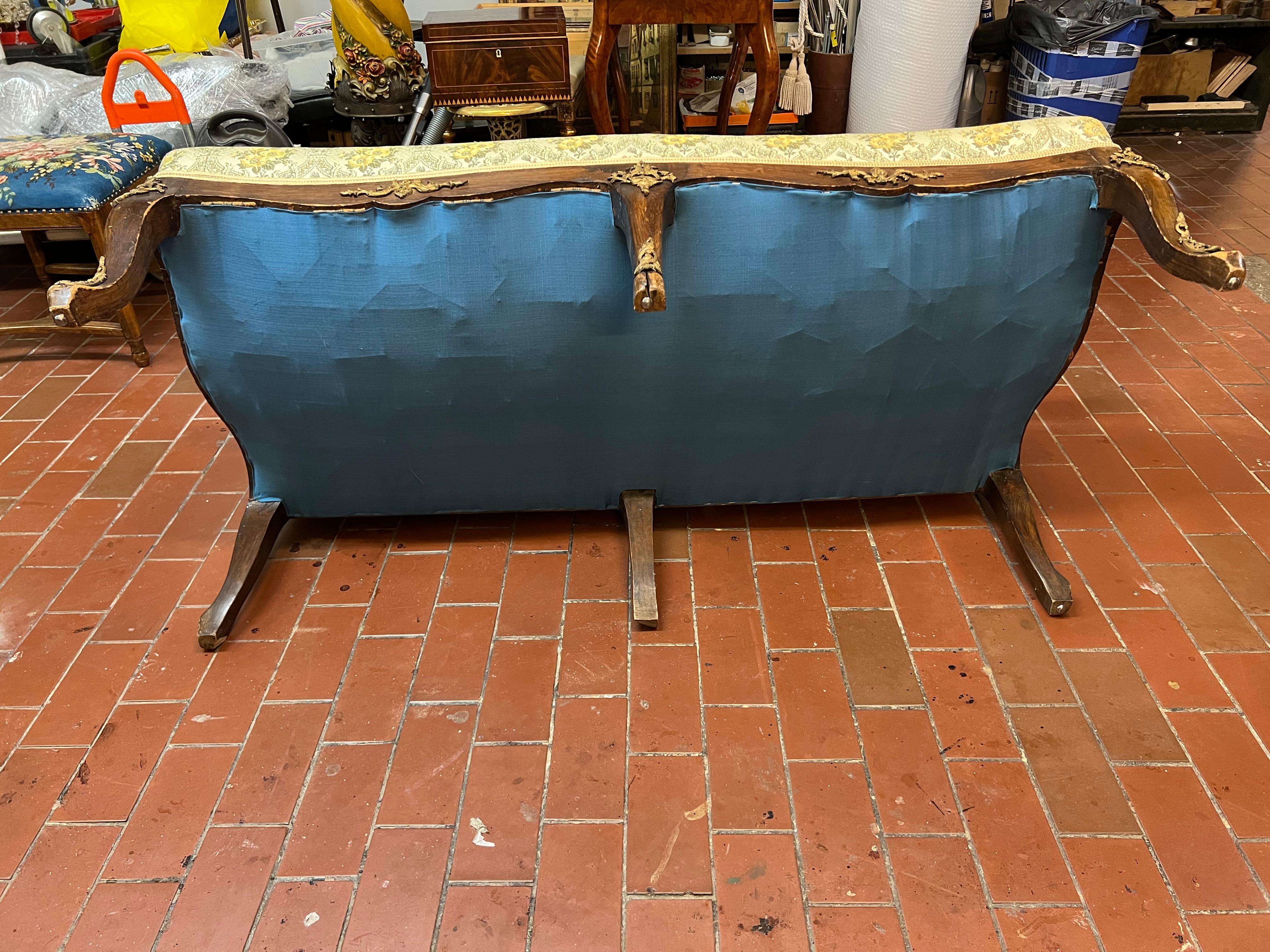 Seltenes antikes dresden-Barock-Sofa / Couch aus bronziertem massivem Nussbaumfurnier 1880 12