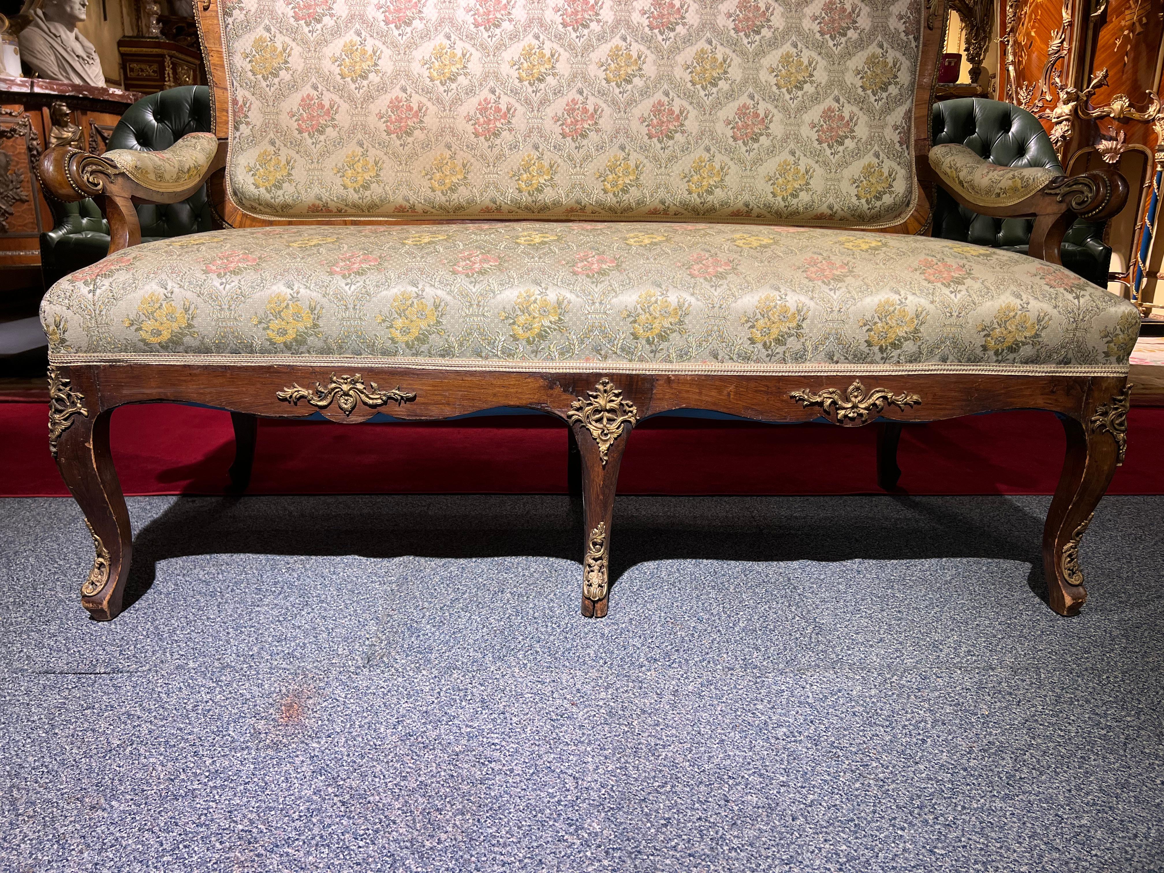 19th Century Rare antique dresden baroque sofa / couch bronzed massive walnut veneer 1880 For Sale